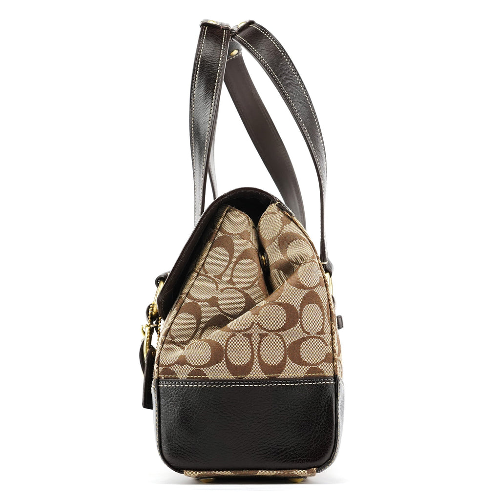 Beige Brown Signature Turnlock Tote Bag