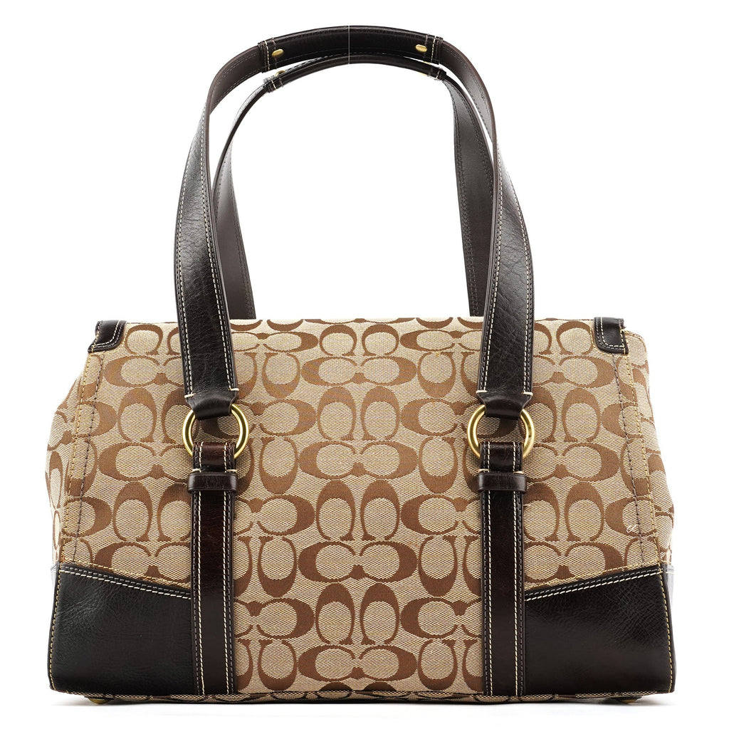 Beige Brown Signature Turnlock Tote Bag
