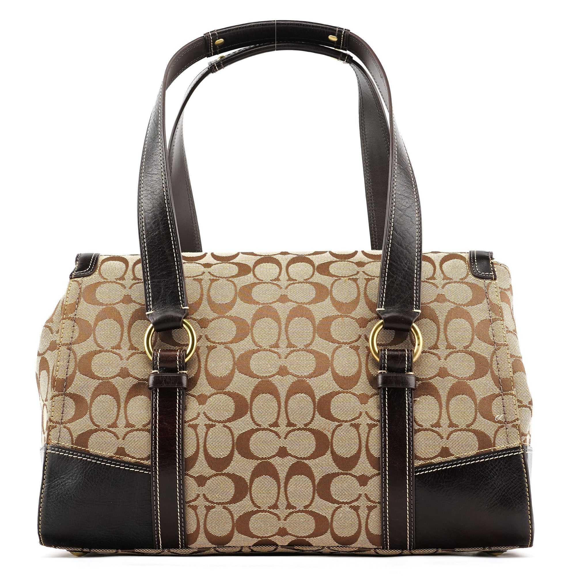 Beige Brown Signature Turnlock Tote Bag