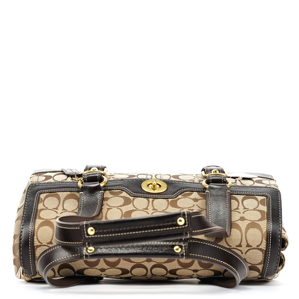 Beige Brown Signature Turnlock Tote Bag