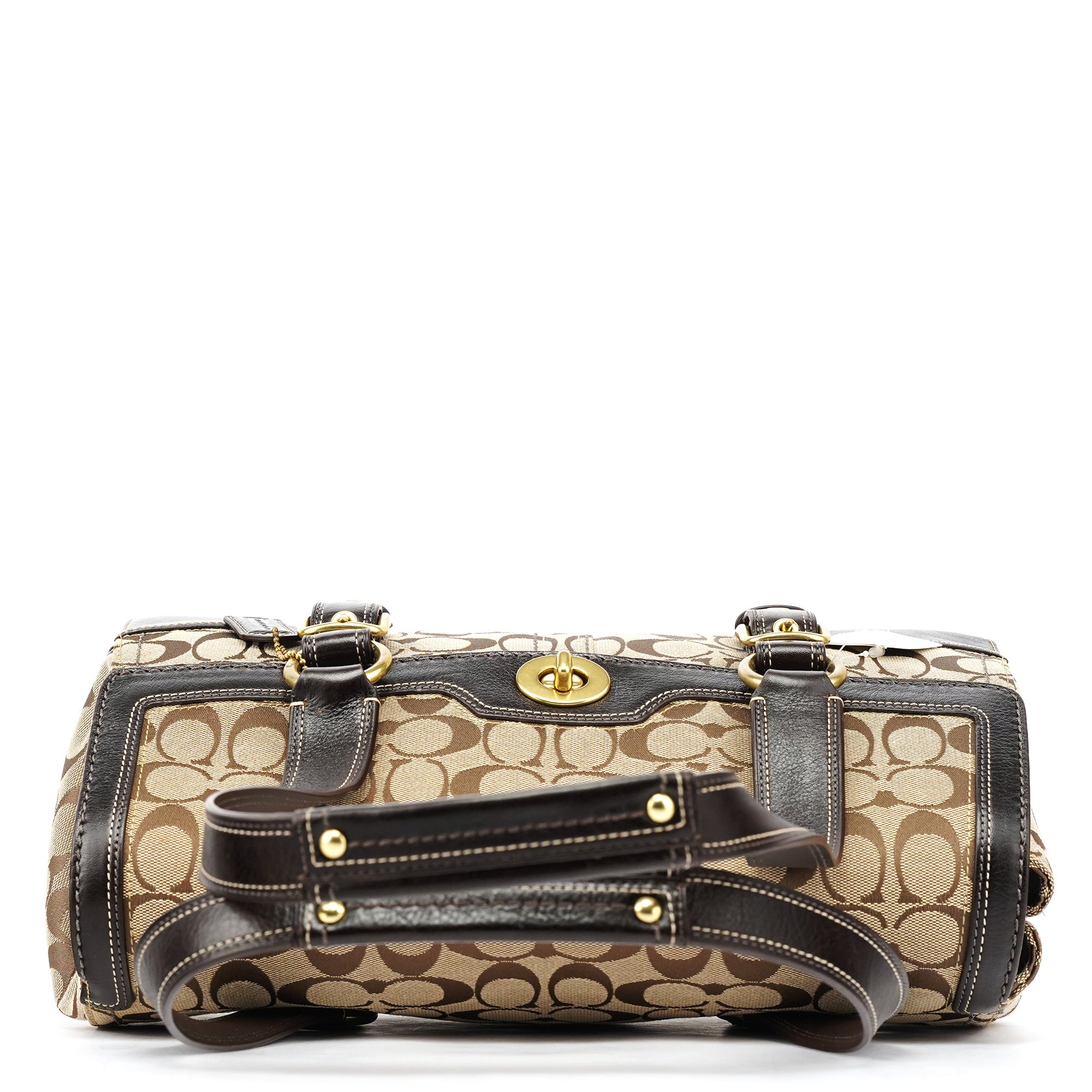 Beige Brown Signature Turnlock Tote Bag
