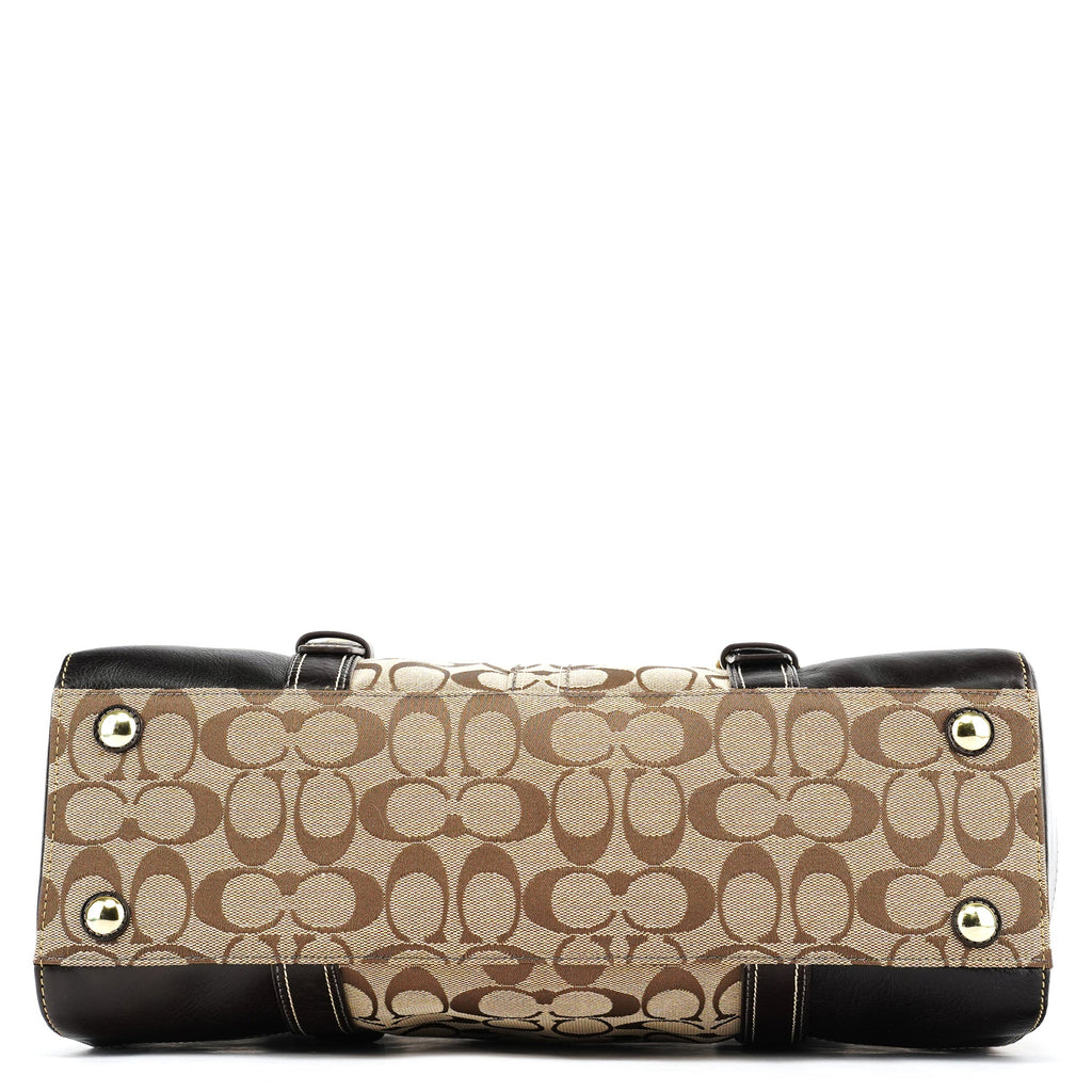 Beige Brown Signature Turnlock Tote Bag