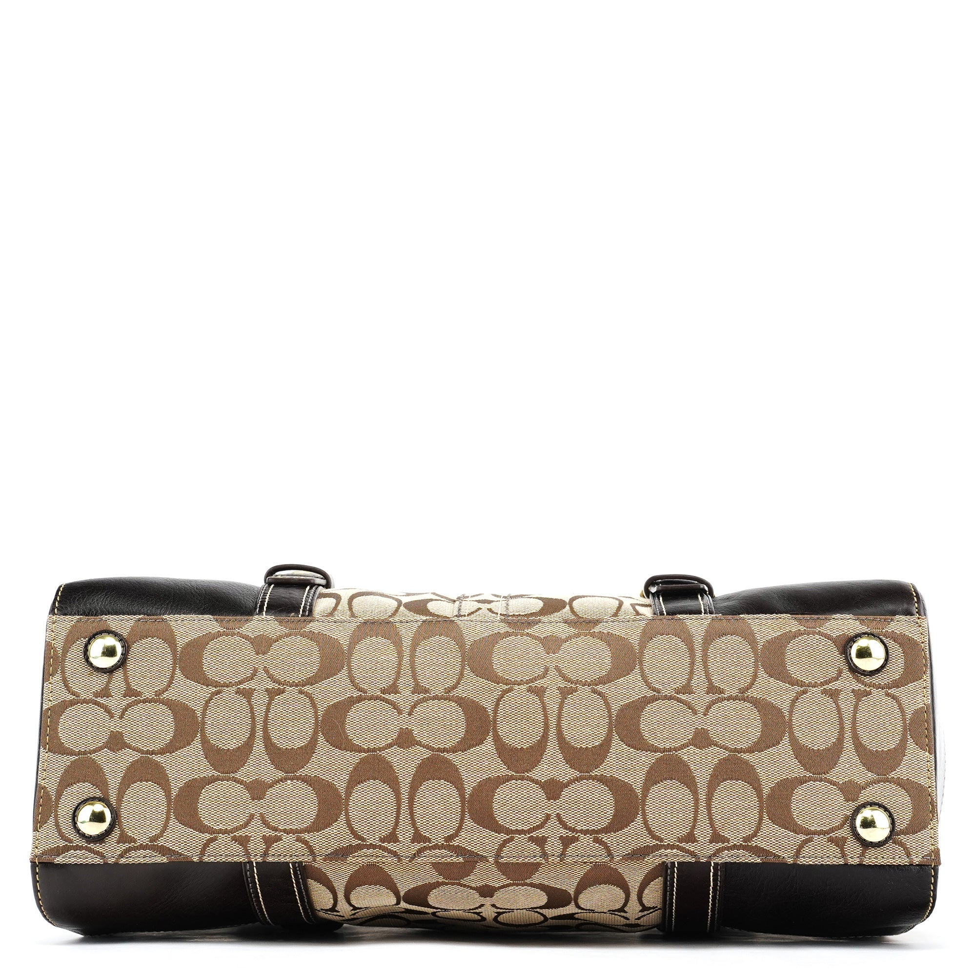Beige Brown Signature Turnlock Tote Bag