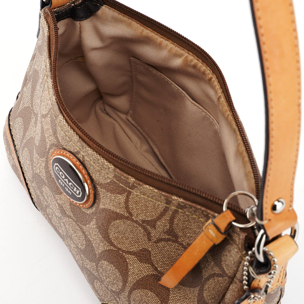 Beige Coated Canvas Signature C Mini Hobo Bag