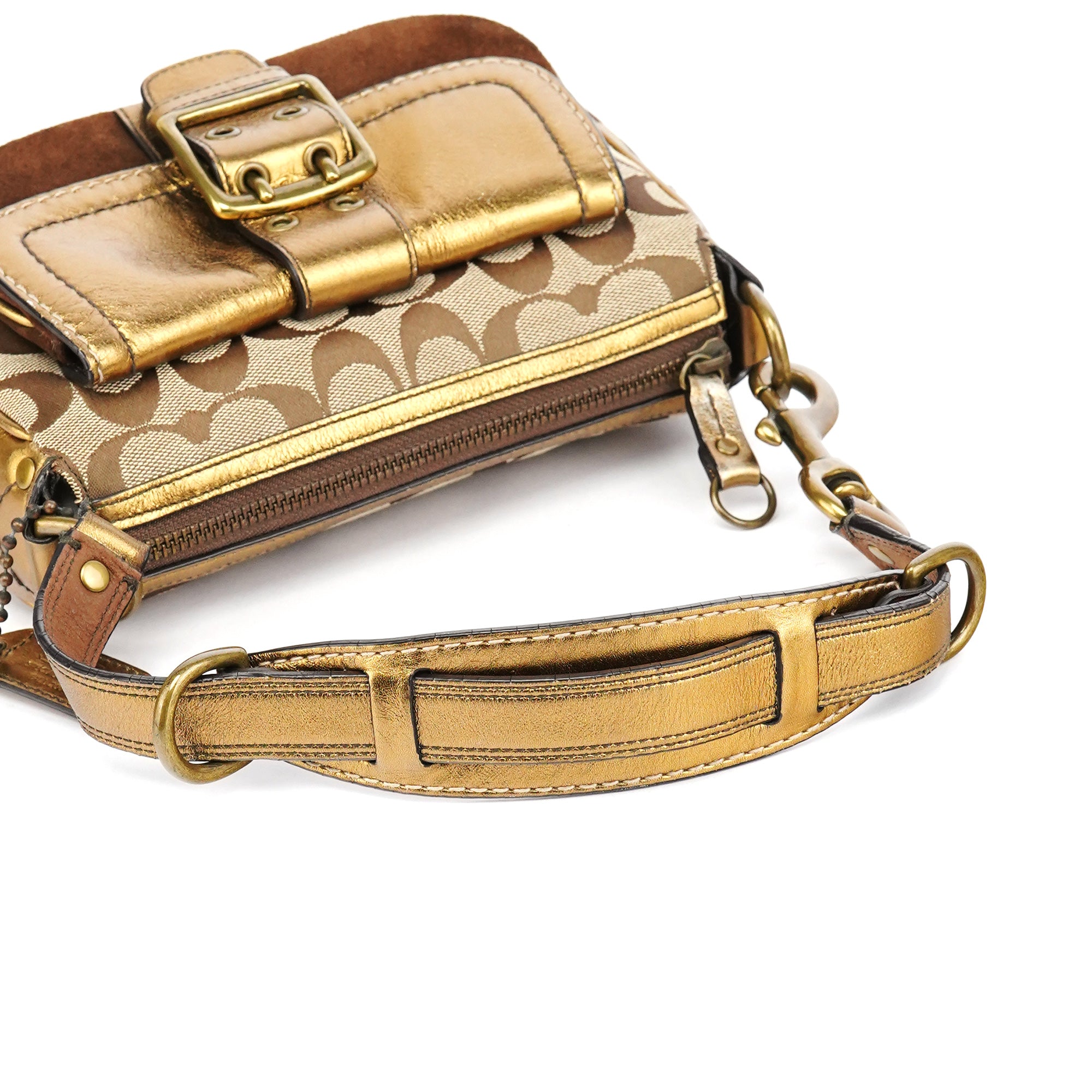 Beige Gold Leather Soho Shoulder Bag