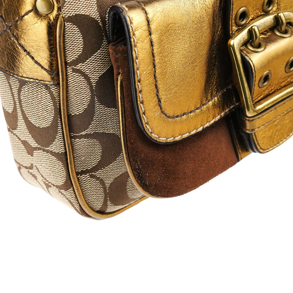 Beige Gold Leather Soho Shoulder Bag