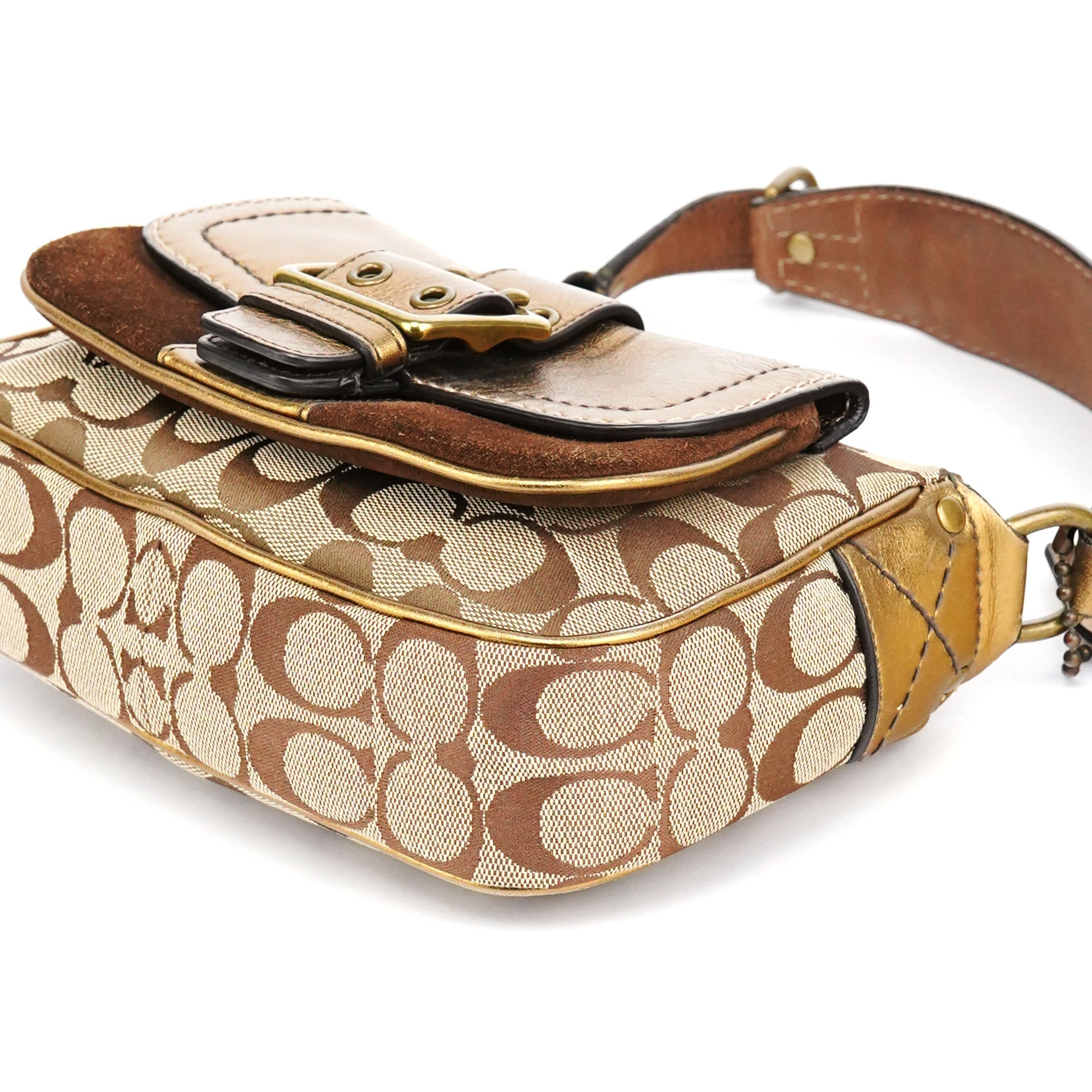 Beige Gold Leather Soho Shoulder Bag