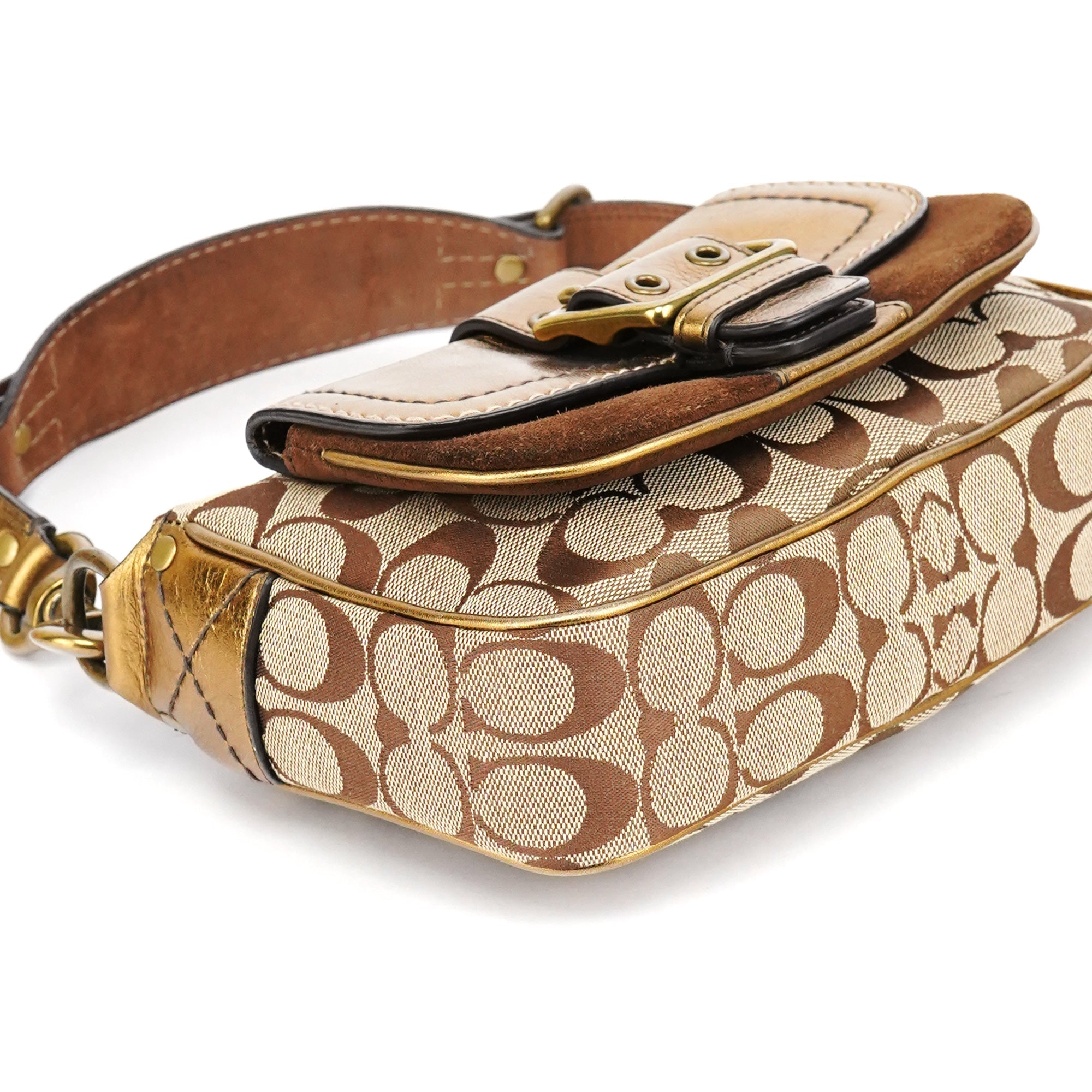 Beige Gold Leather Soho Shoulder Bag