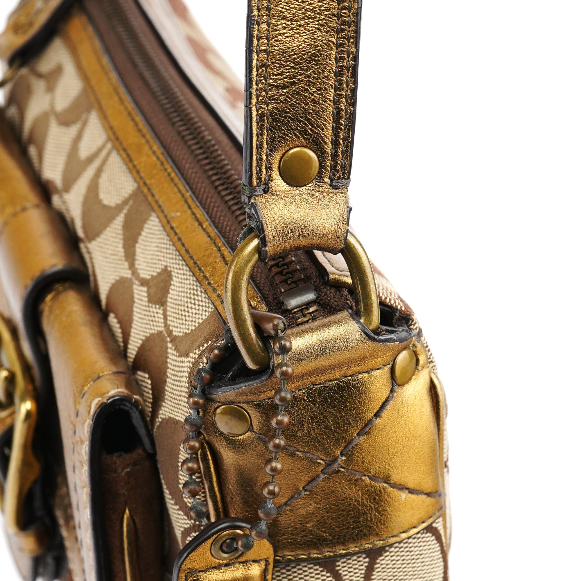 Beige Gold Leather Soho Shoulder Bag