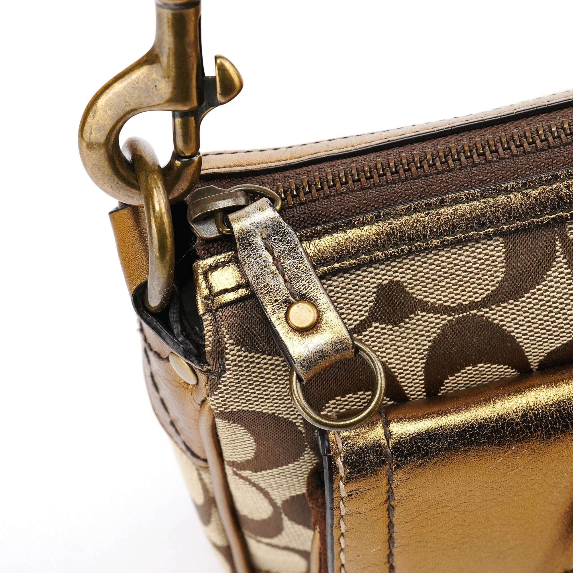 Beige Gold Leather Soho Shoulder Bag