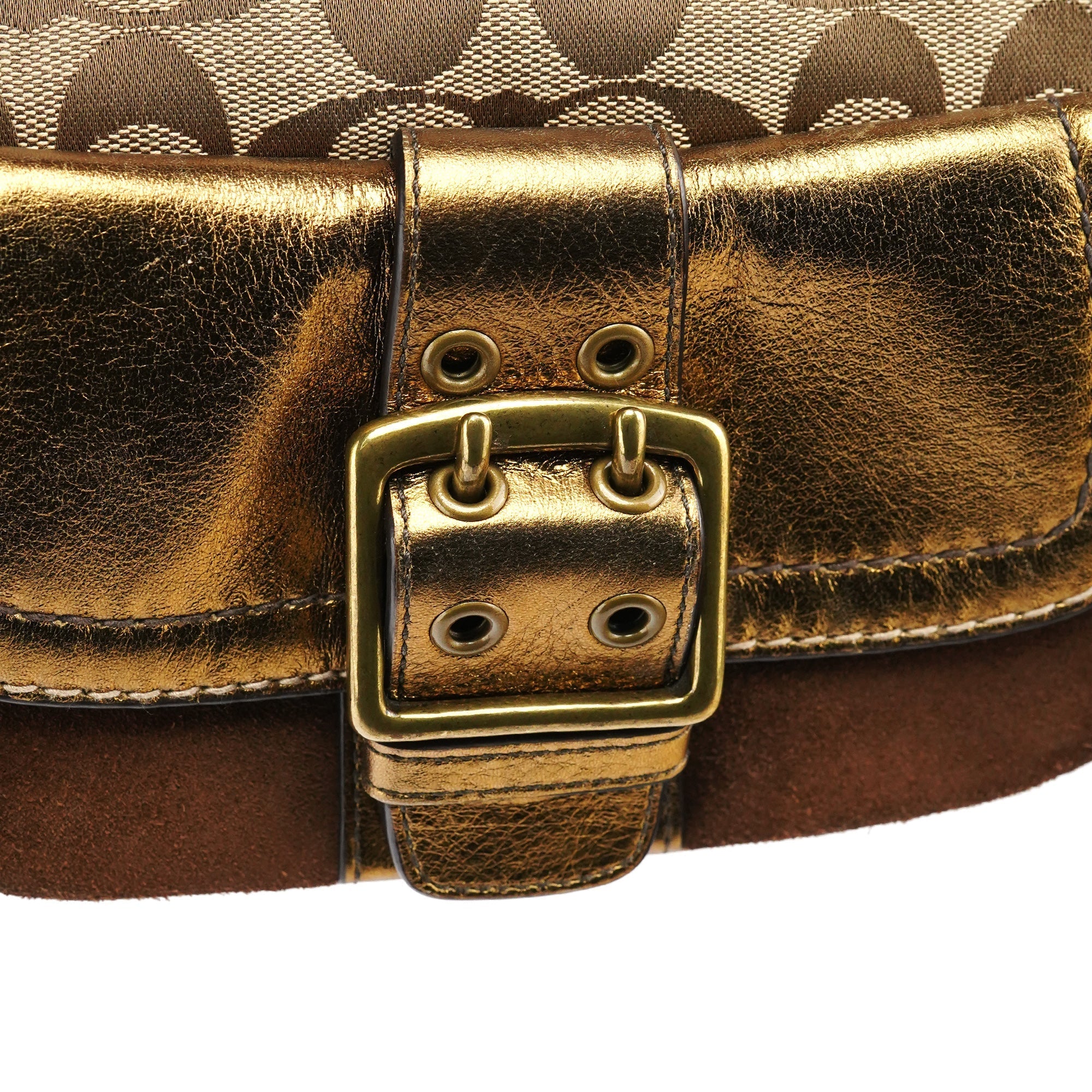 Beige Gold Leather Soho Shoulder Bag