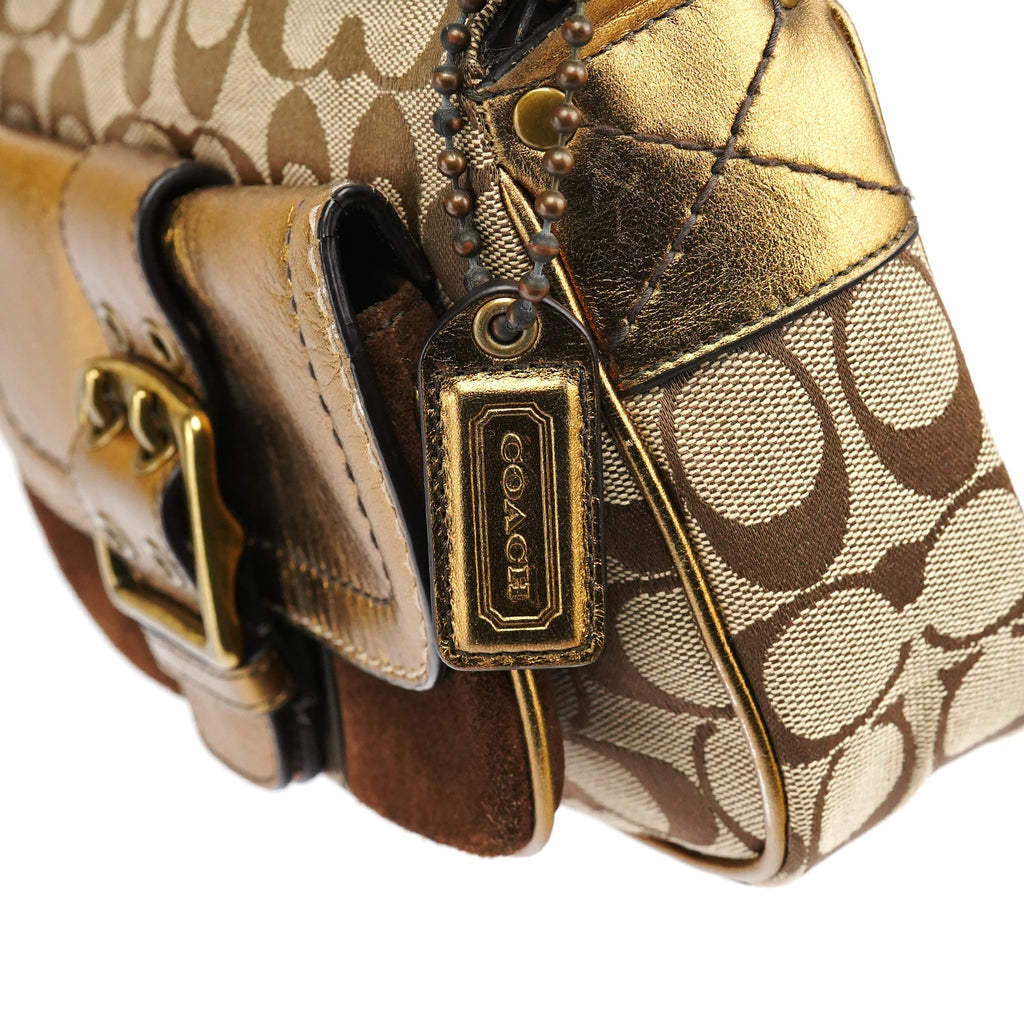 Beige Gold Leather Soho Shoulder Bag