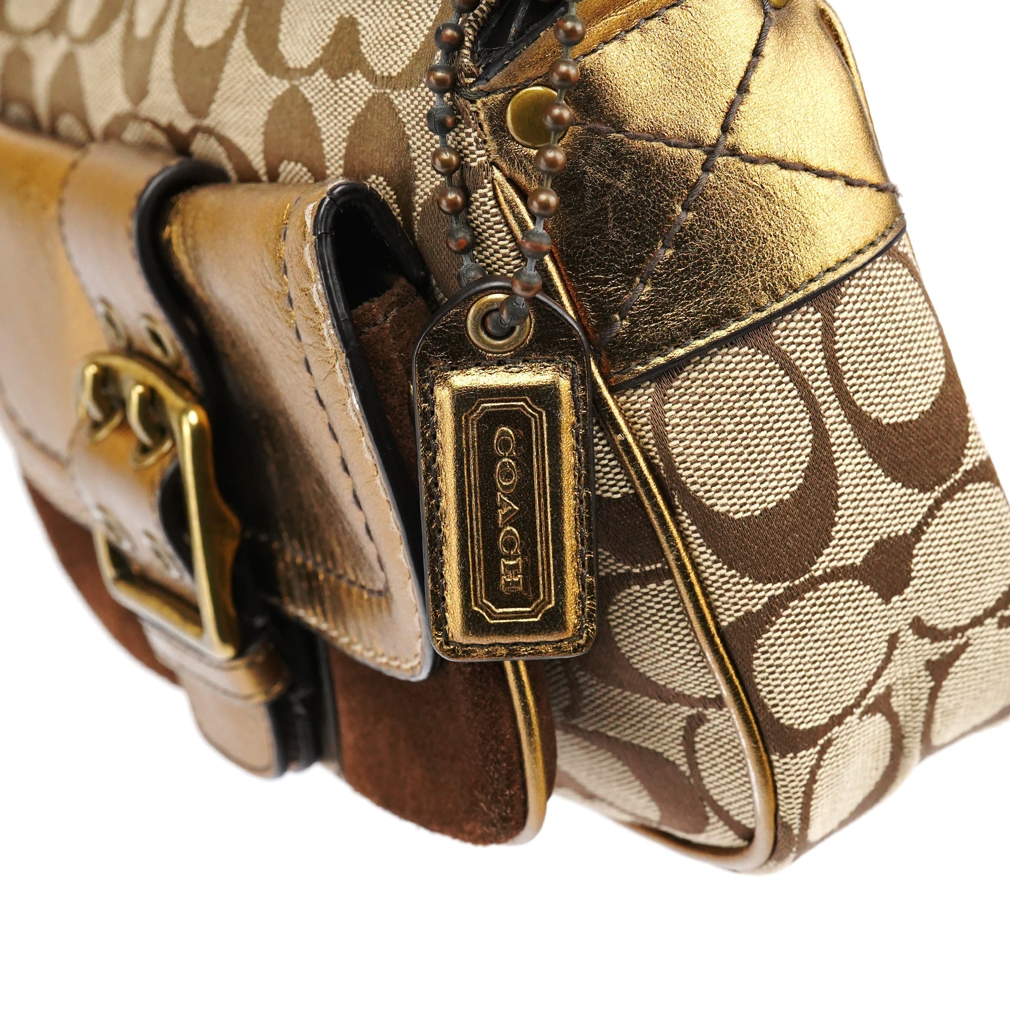Beige Gold Leather Soho Shoulder Bag