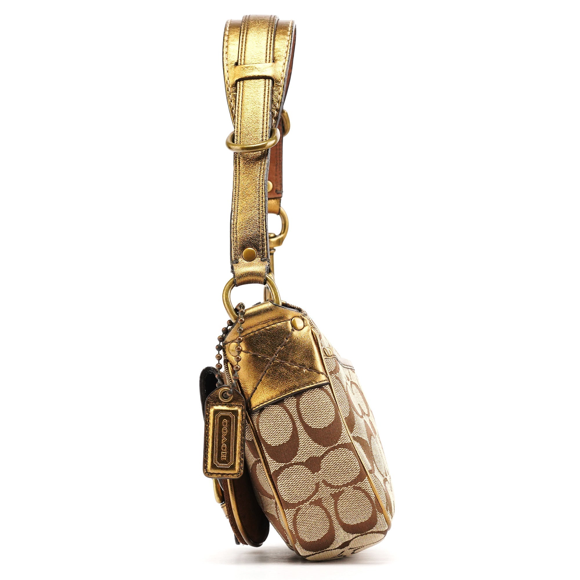 Beige Gold Leather Soho Shoulder Bag