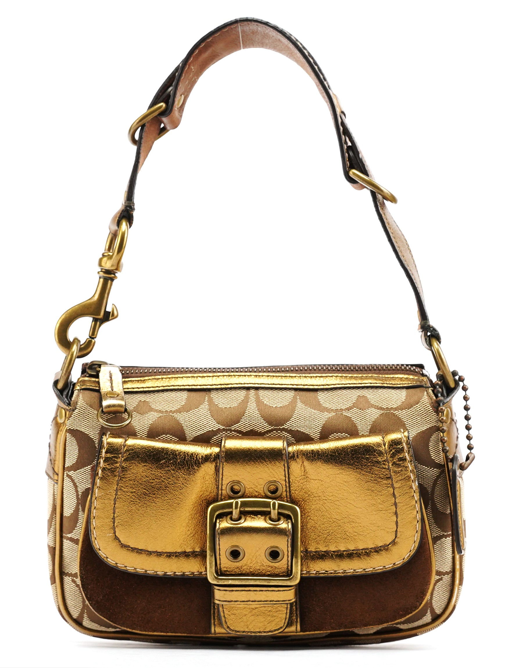 Beige Gold Leather Soho Shoulder Bag