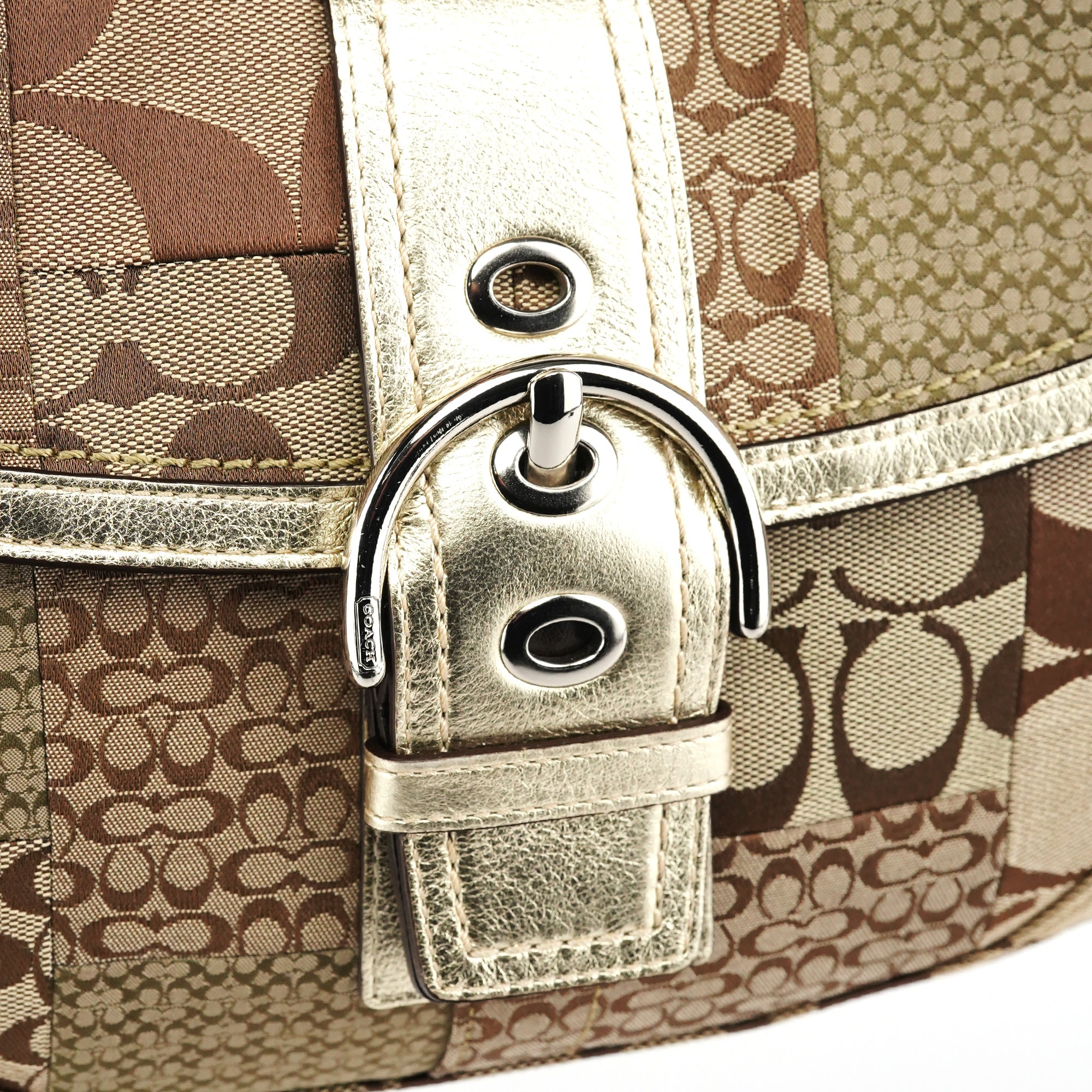 Beige Gold Patchwork Soho Shoulder Bag