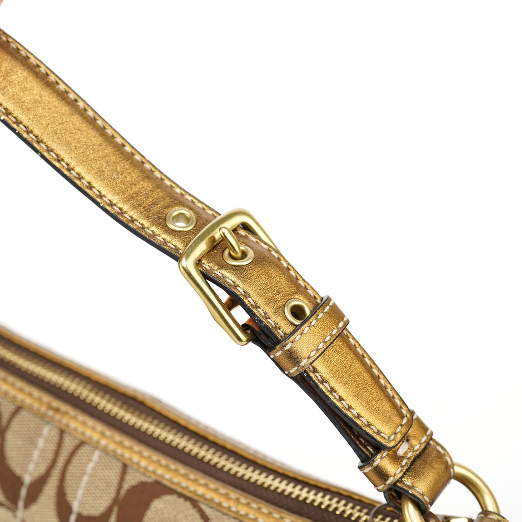 Beige Gold Signature C Mini Hobo Bag