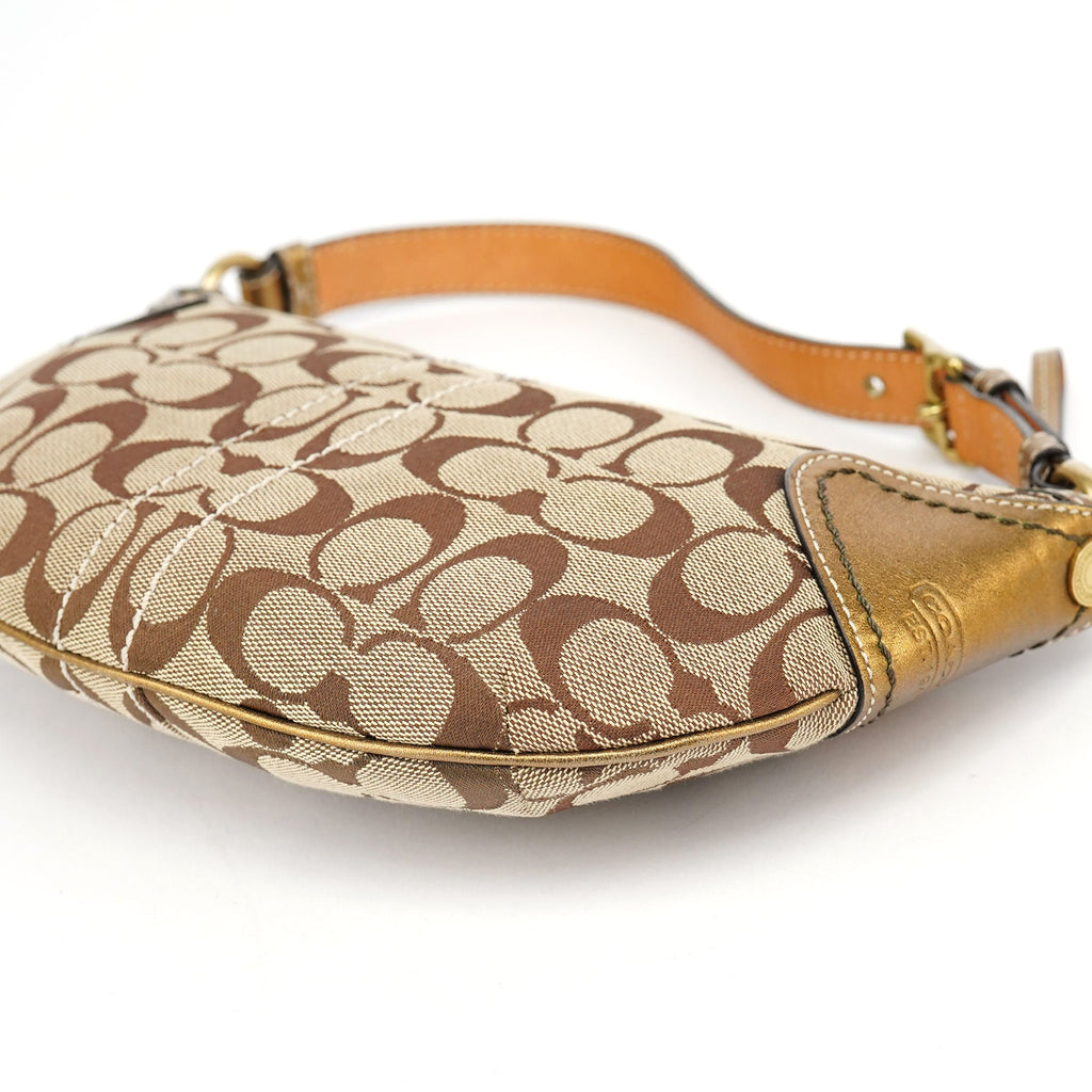 Beige Gold Signature C Mini Hobo Bag