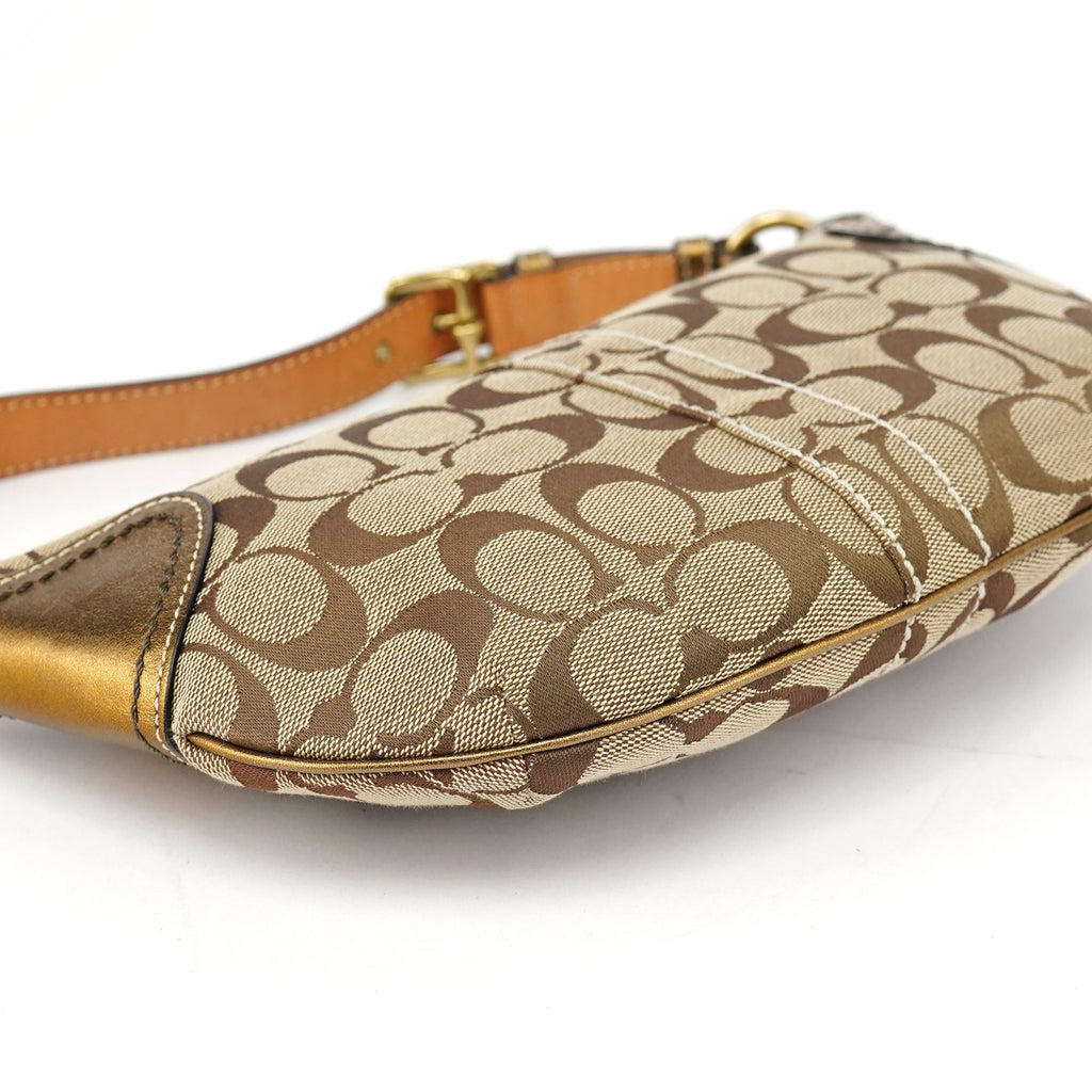 Beige Gold Signature C Mini Hobo Bag