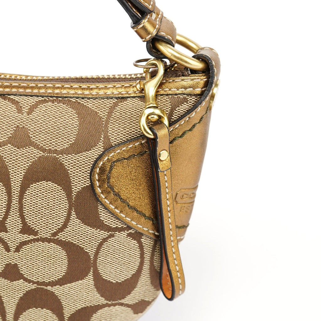 Beige Gold Signature C Mini Hobo Bag