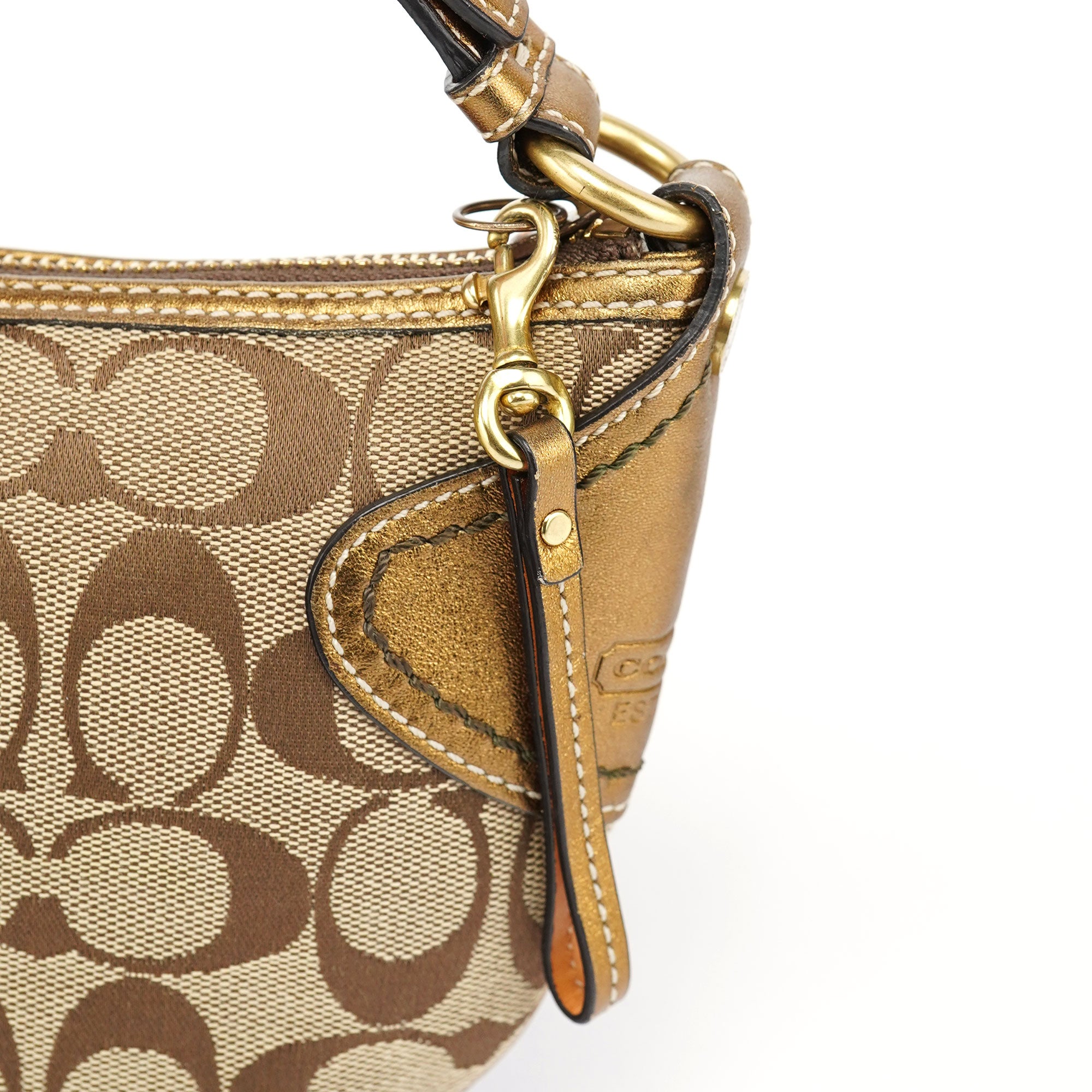 Beige Gold Signature C Mini Hobo Bag