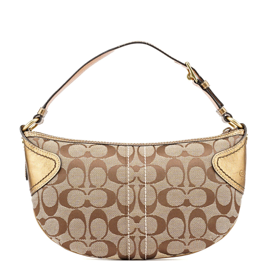 Beige Gold Signature C Mini Hobo Bag