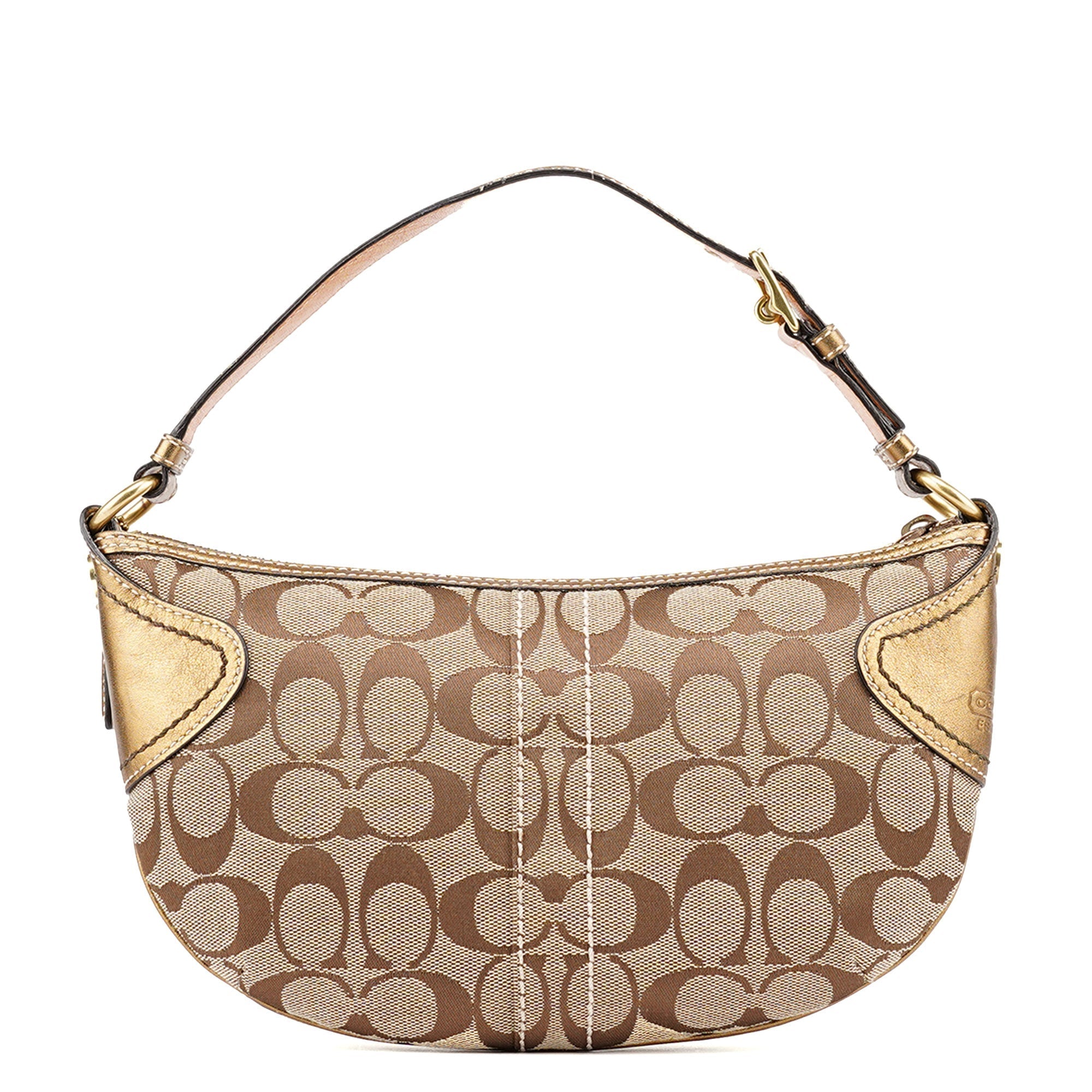 Beige Gold Signature C Mini Hobo Bag
