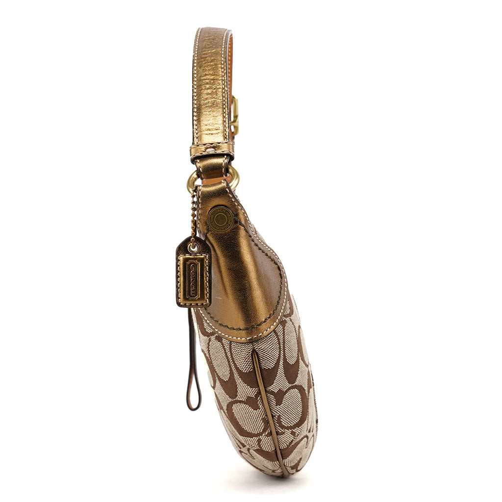 Beige Gold Signature C Mini Hobo Bag