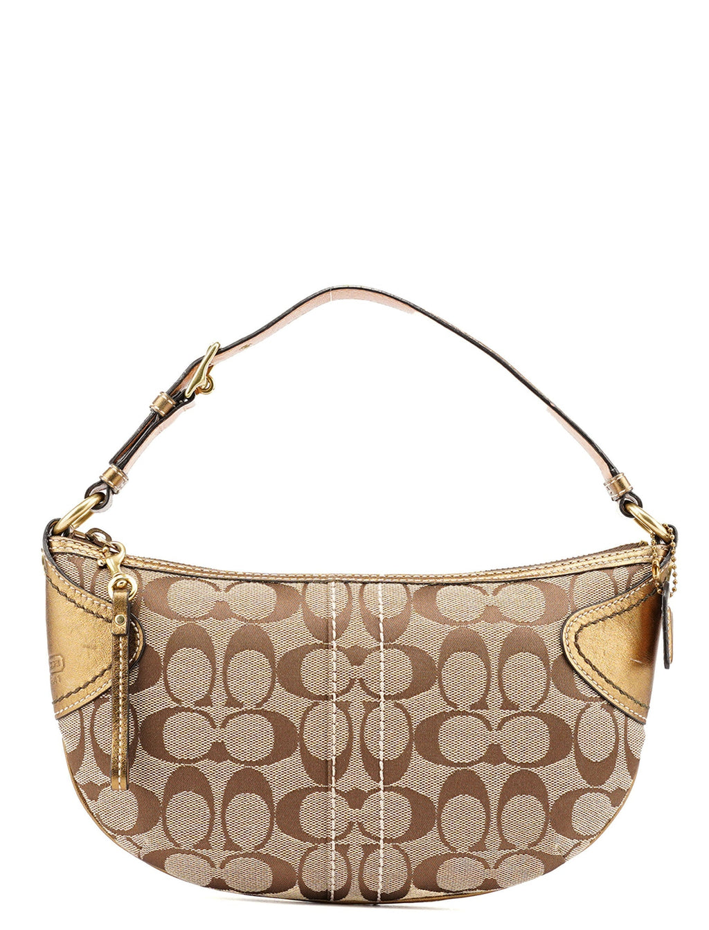 Beige Gold Signature C Mini Hobo Bag