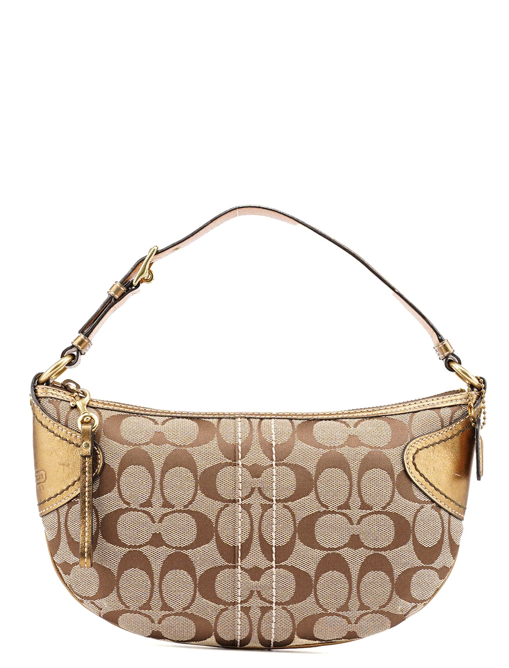 Beige Gold Signature C Mini Hobo Bag