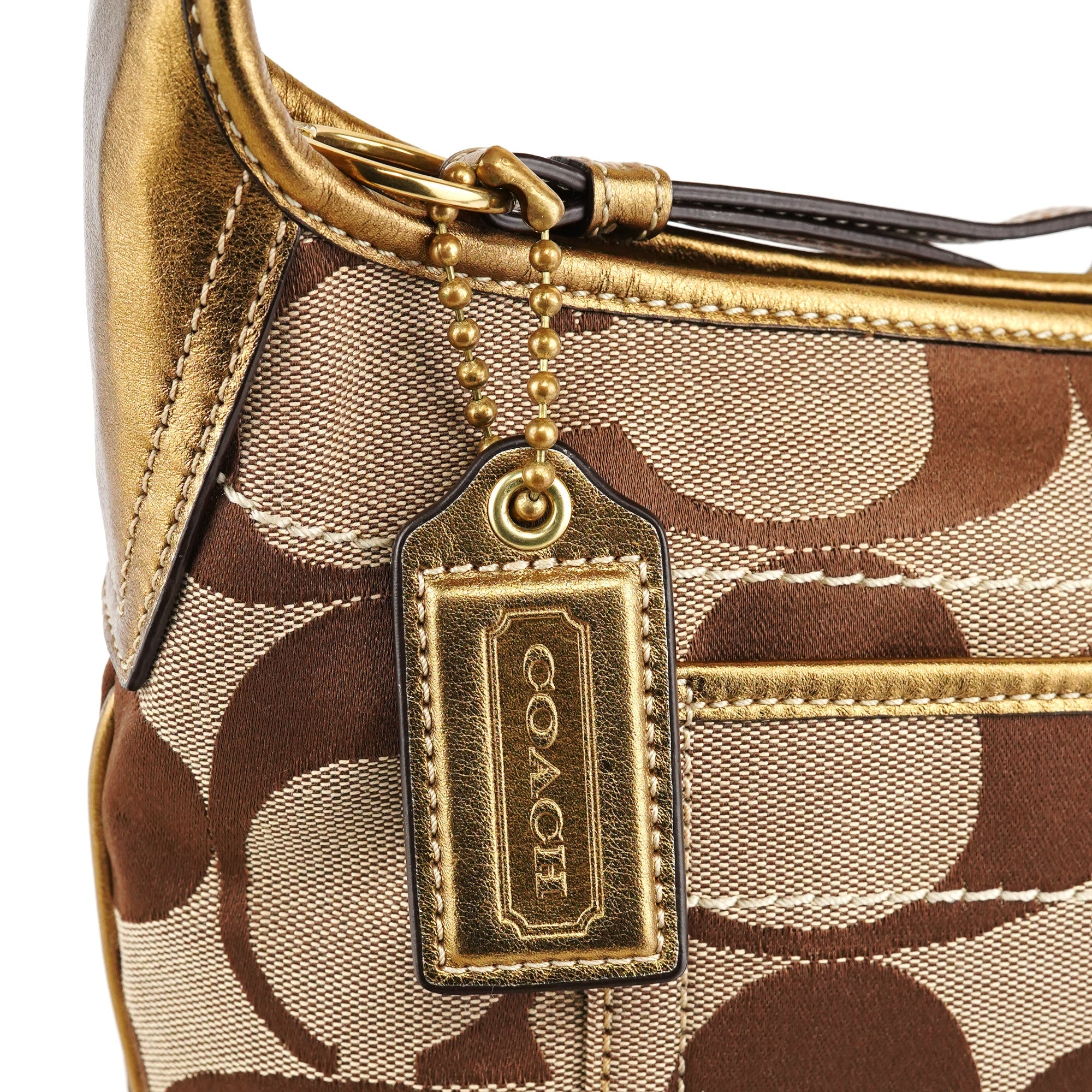 Beige Gold Signature Shoulder Bag