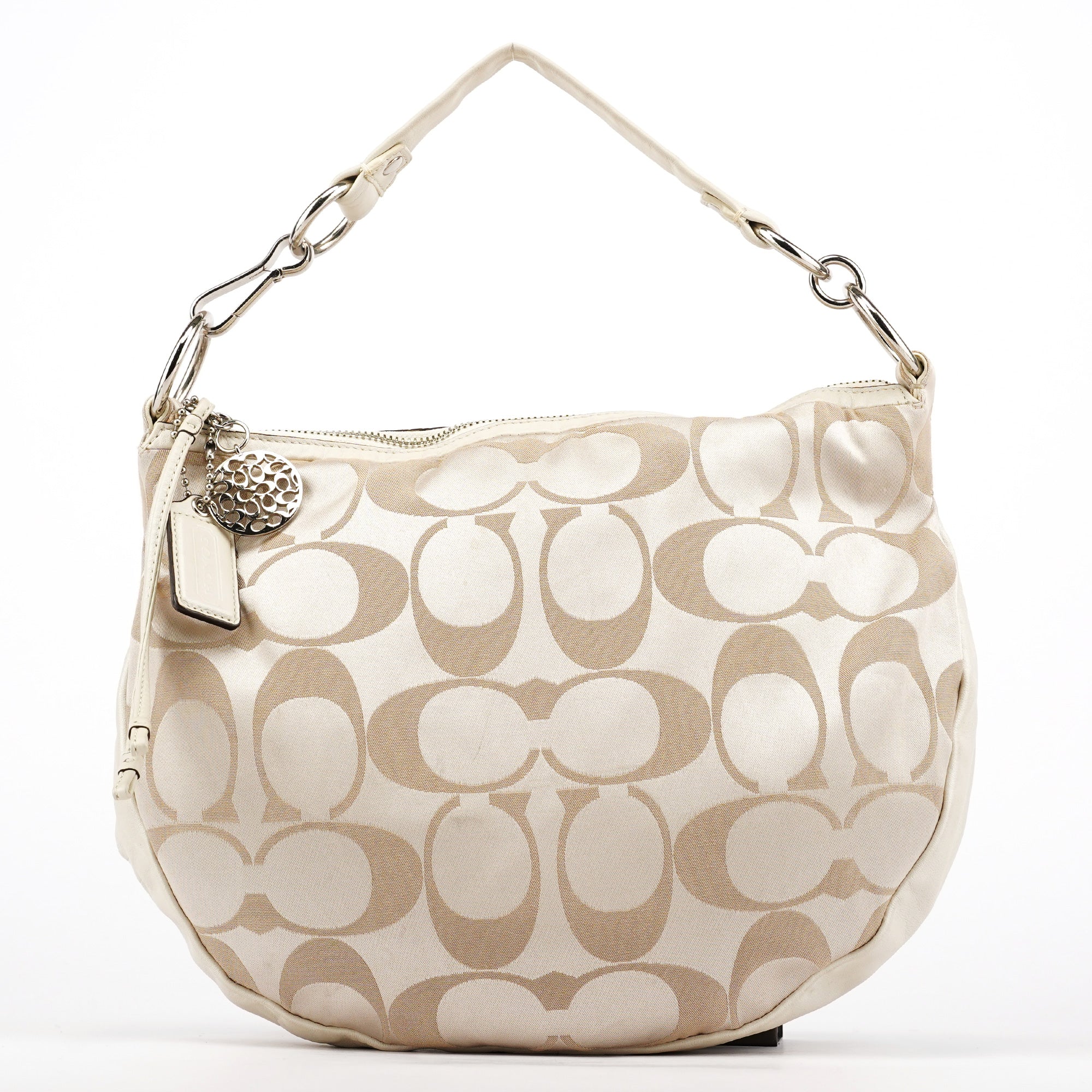 Beige Signature C Hobo Shoulder Bag