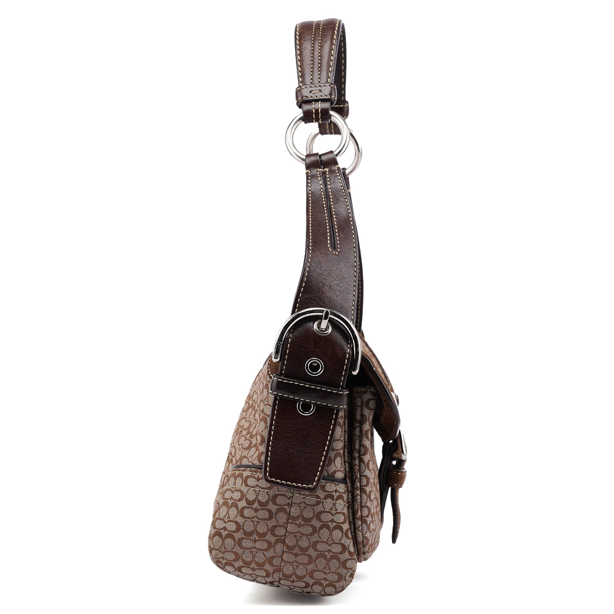 Beige Suede Signature C Soho Shoulder Bag