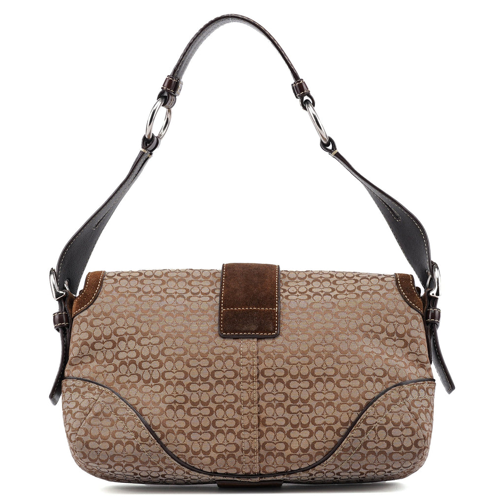 Beige Suede Signature C Soho Shoulder Bag
