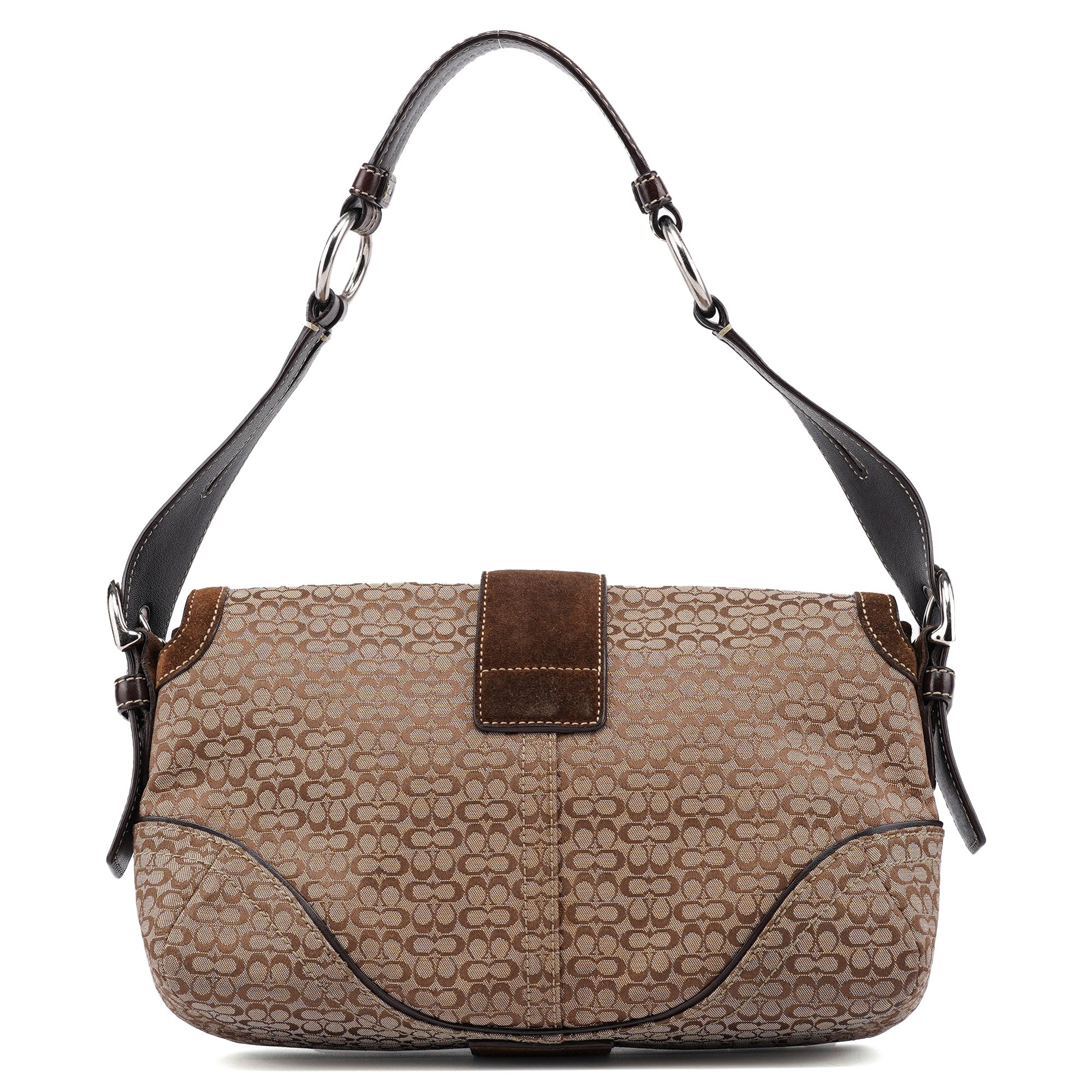 Beige Suede Signature C Soho Shoulder Bag