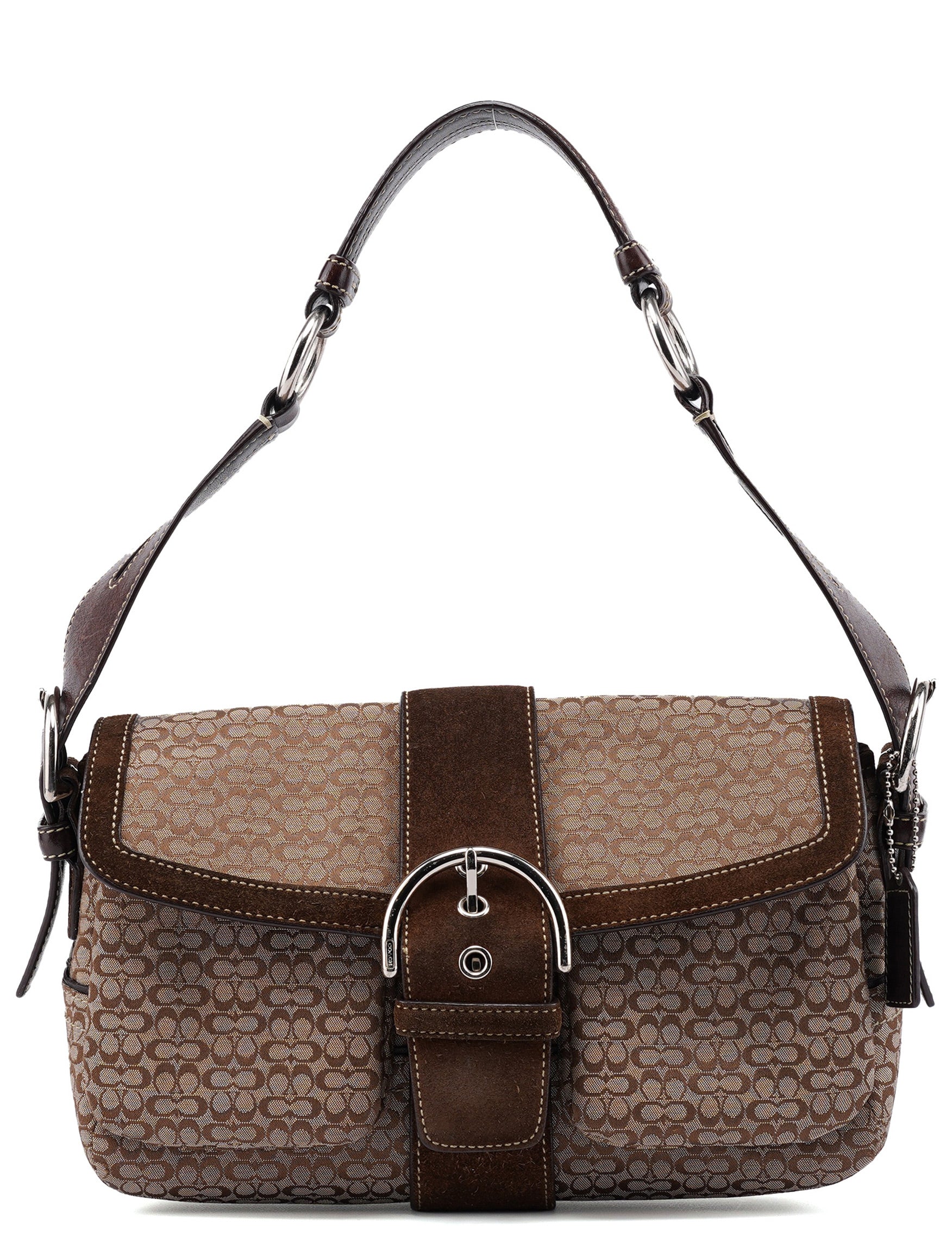 Beige Suede Signature C Soho Shoulder Bag