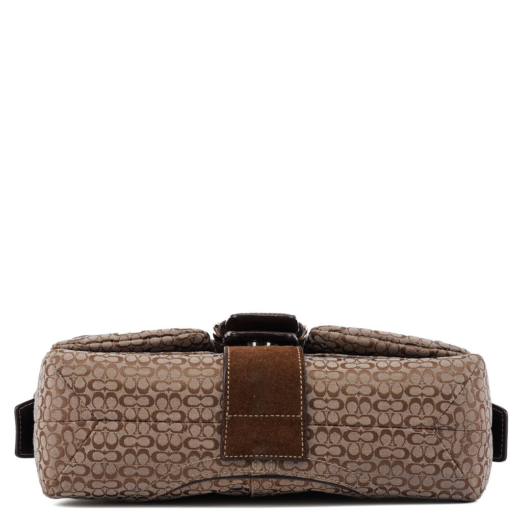 Beige Suede Signature C Soho Shoulder Bag