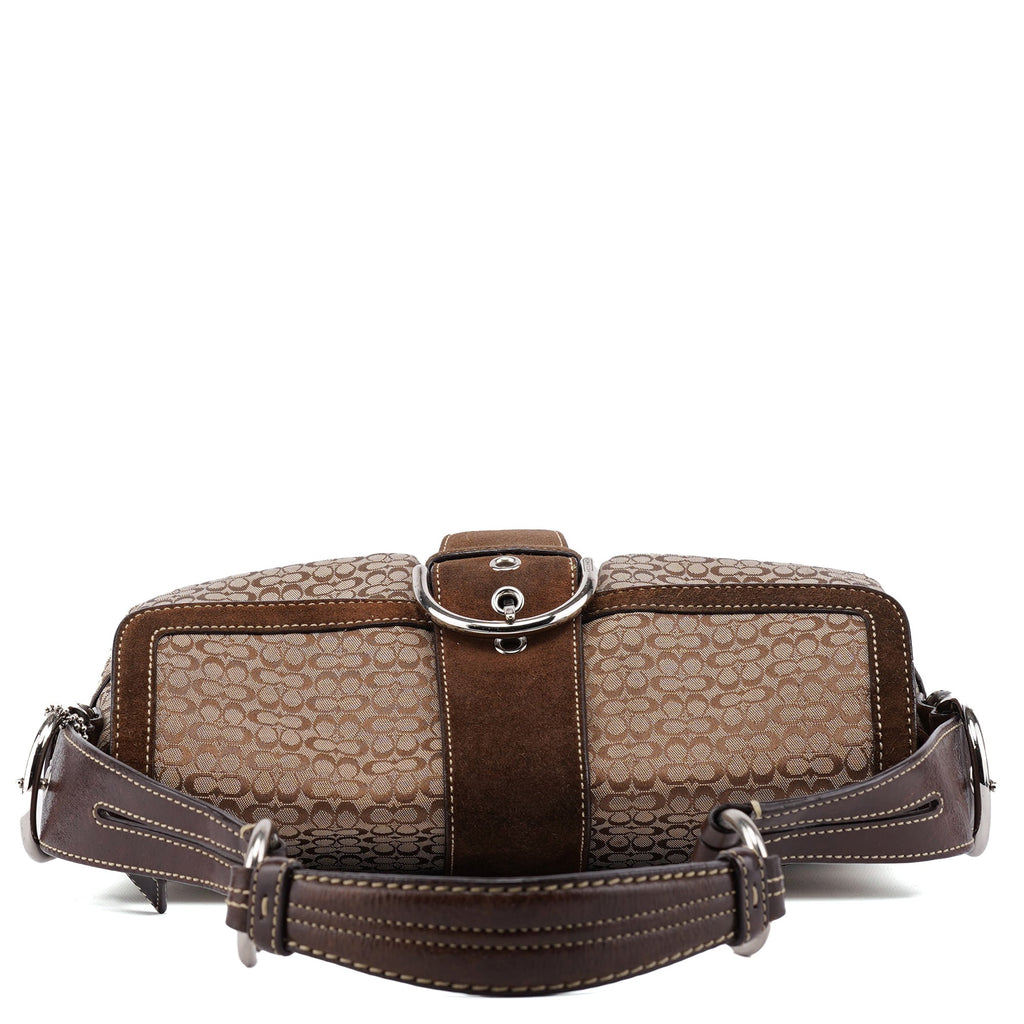Beige Suede Signature C Soho Shoulder Bag