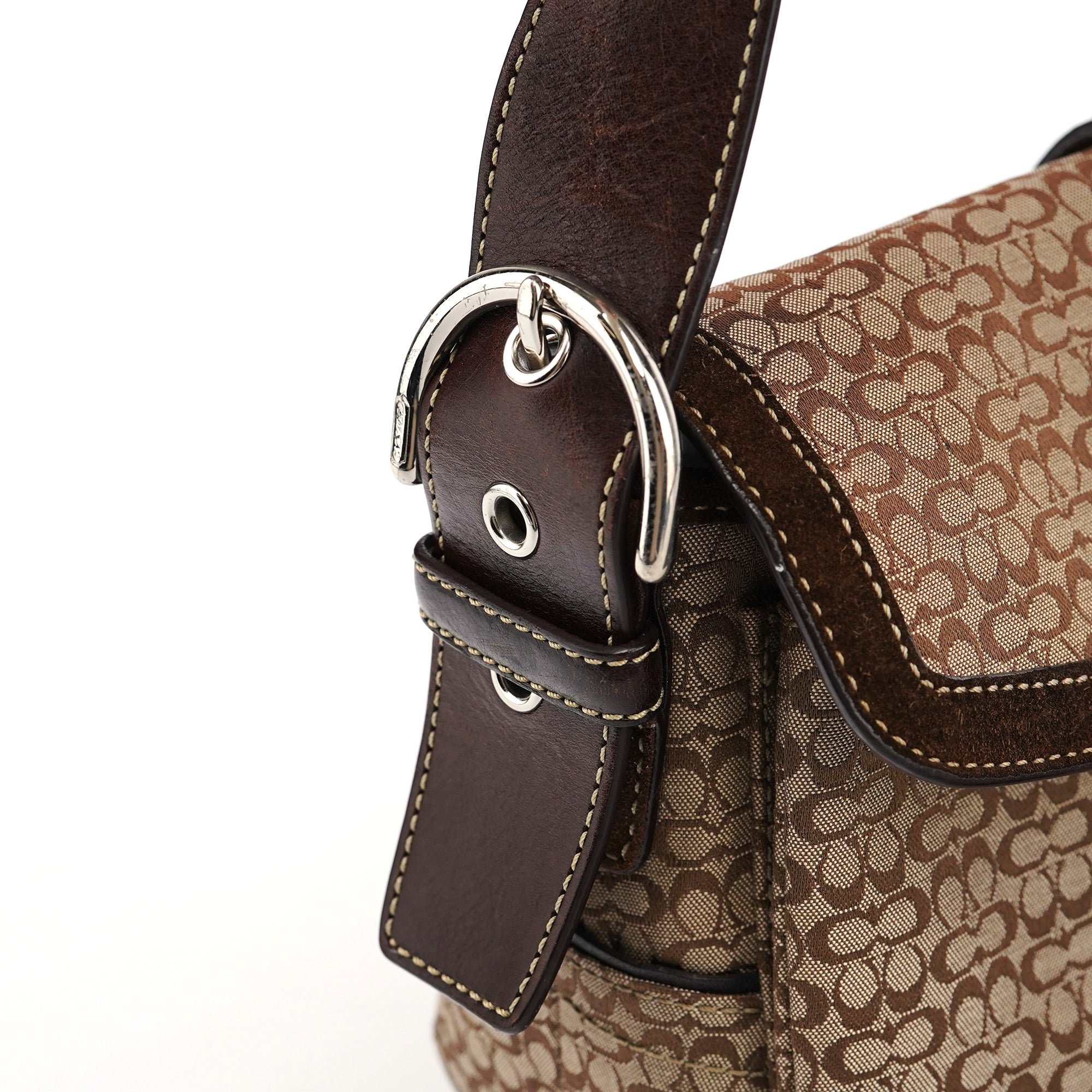 Beige Suede Signature C Soho Shoulder Bag