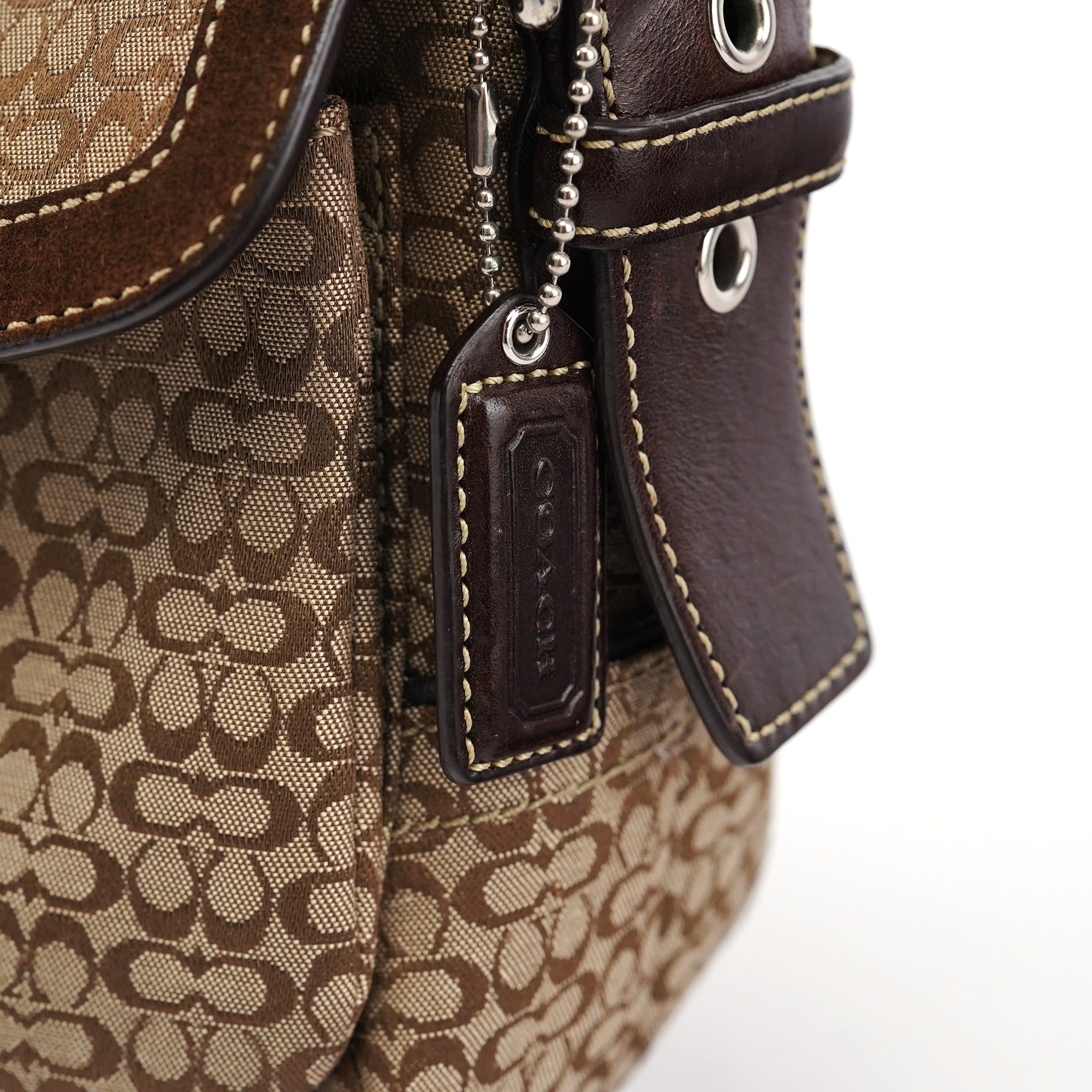 Beige Suede Signature C Soho Shoulder Bag