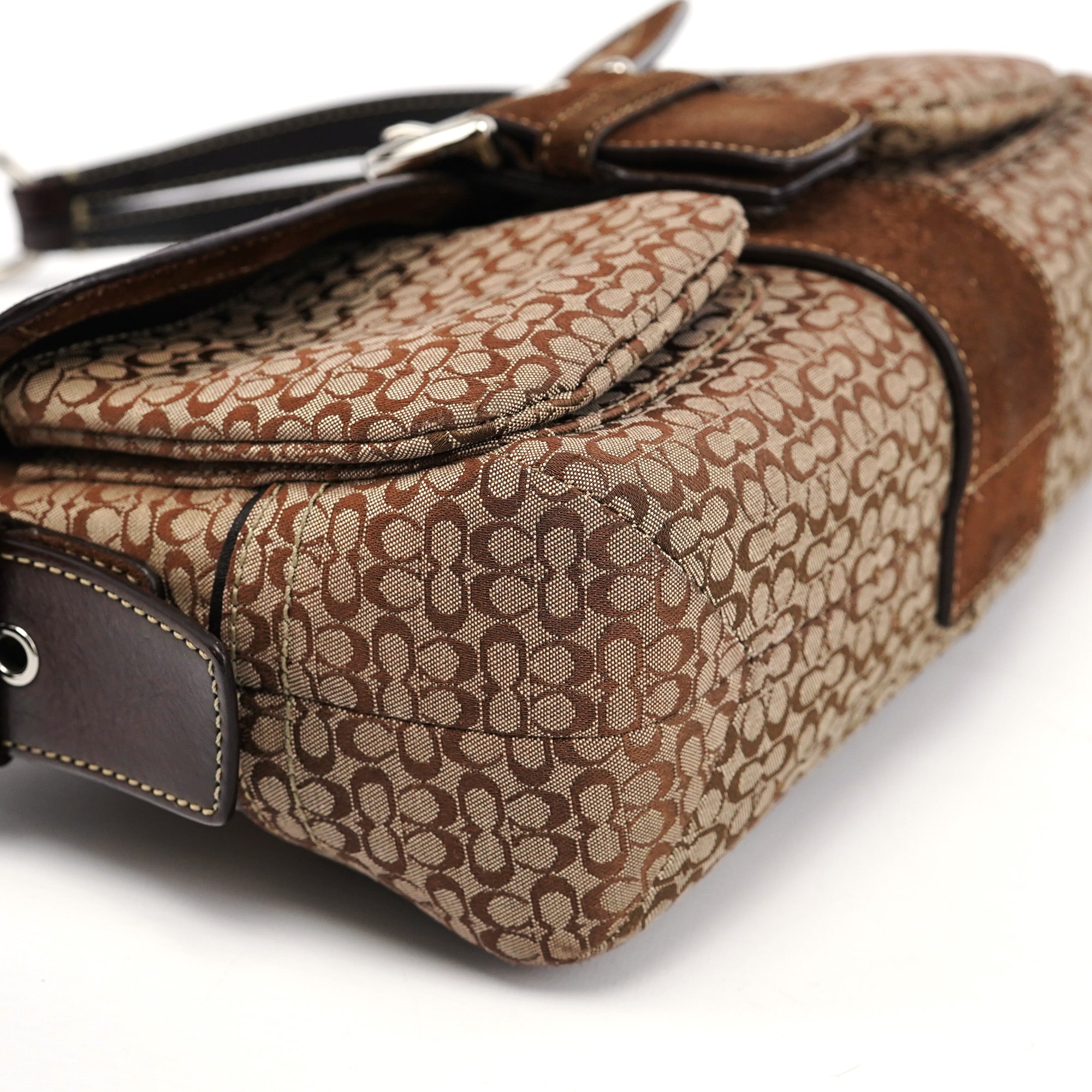 Beige Suede Signature C Soho Shoulder Bag