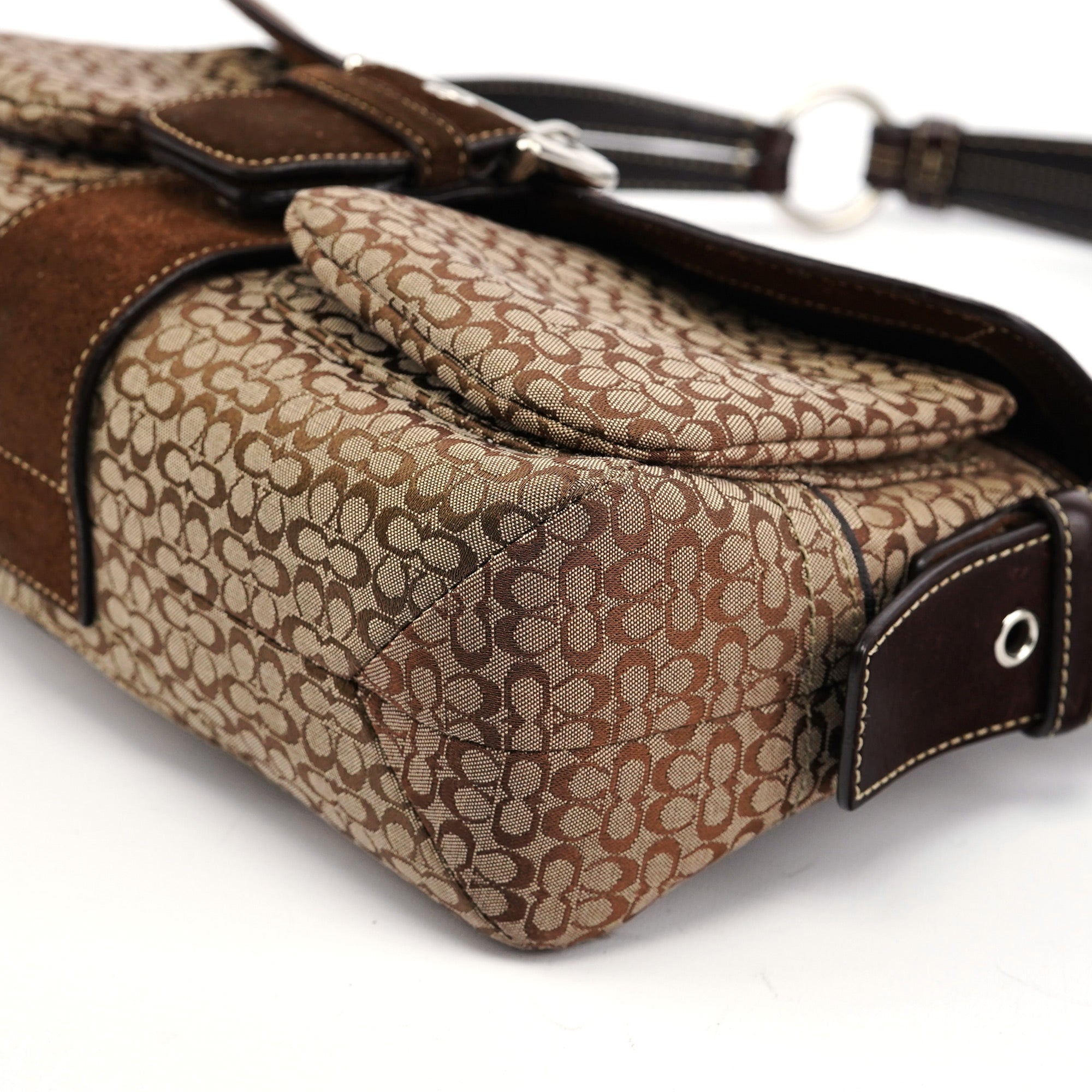 Beige Suede Signature C Soho Shoulder Bag