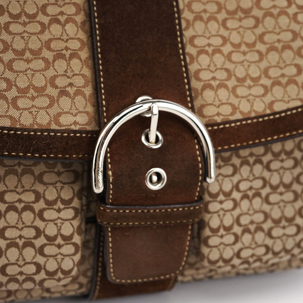 Beige Suede Signature C Soho Shoulder Bag