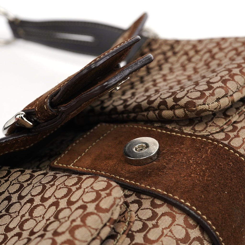 Beige Suede Signature C Soho Shoulder Bag