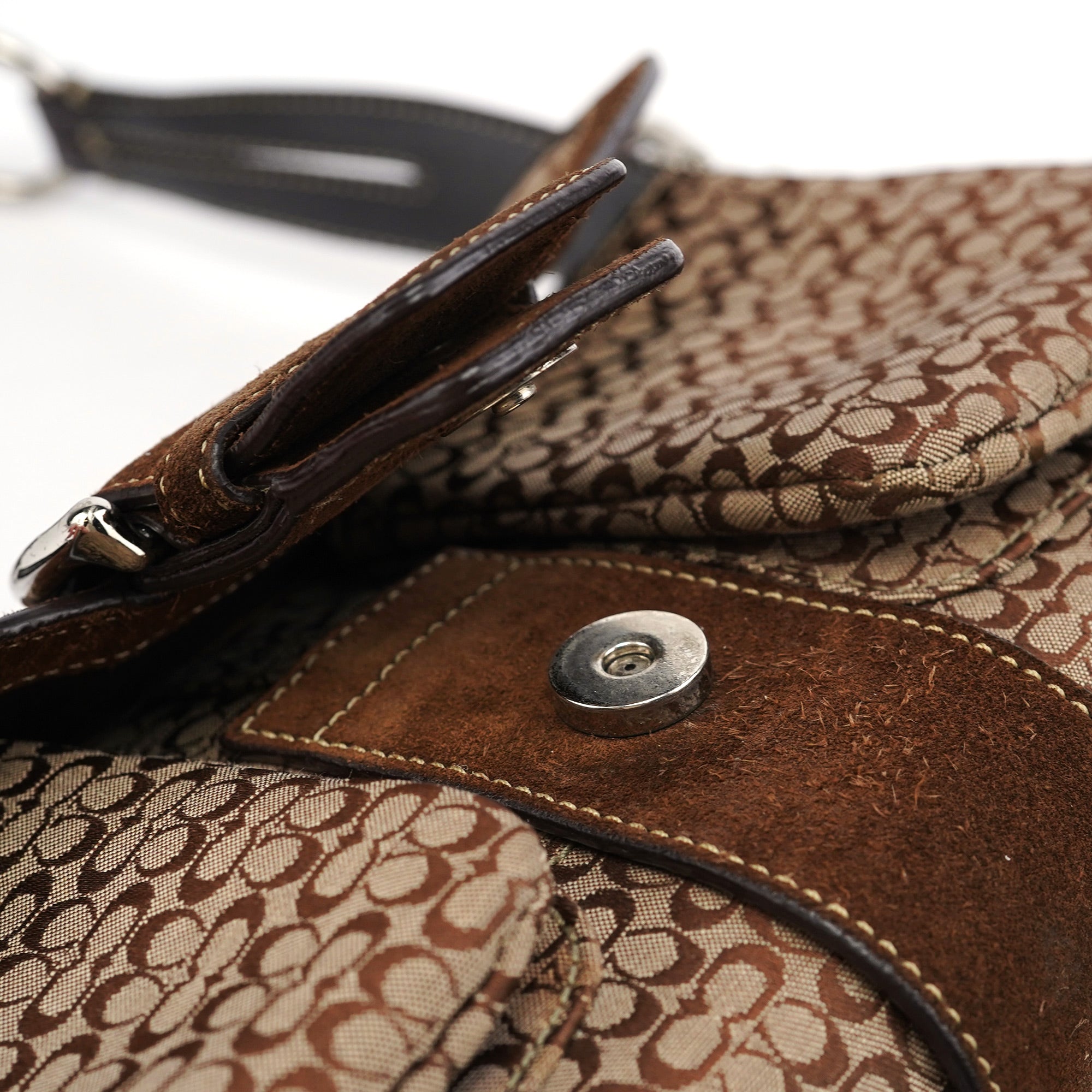 Beige Suede Signature C Soho Shoulder Bag