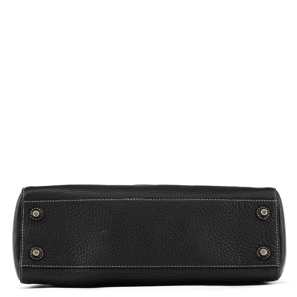 Black Grained Leather Hamptons Tote Bag