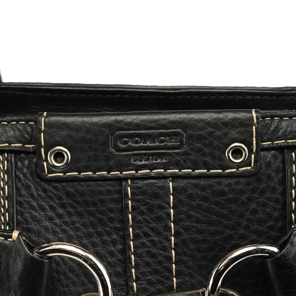 Black Grained Leather Hamptons Tote Bag