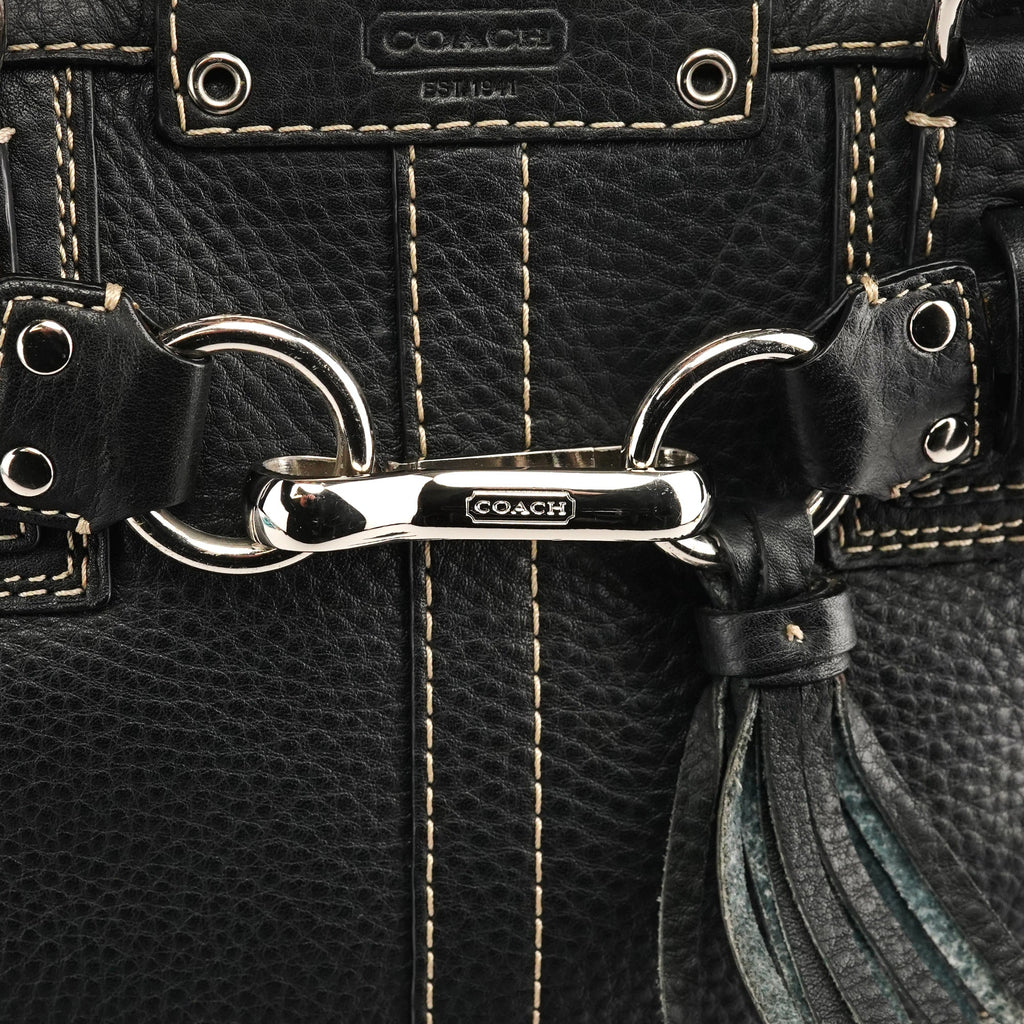 Black Grained Leather Hamptons Tote Bag