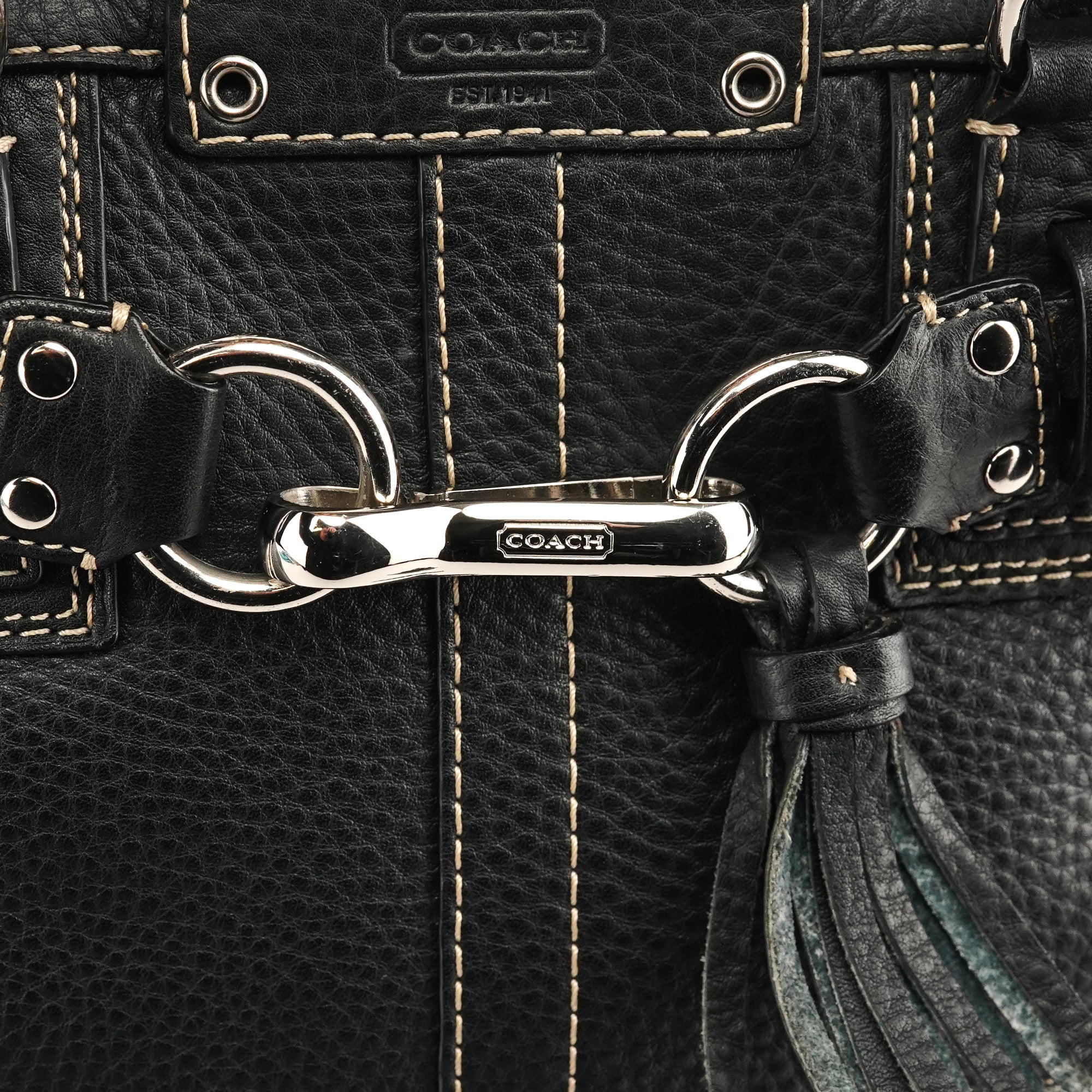 Black Grained Leather Hamptons Tote Bag