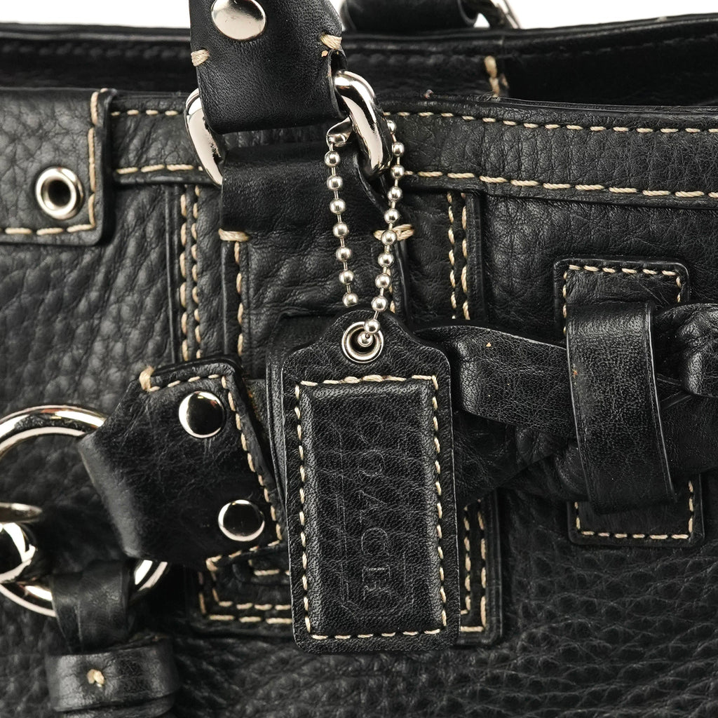 Black Grained Leather Hamptons Tote Bag